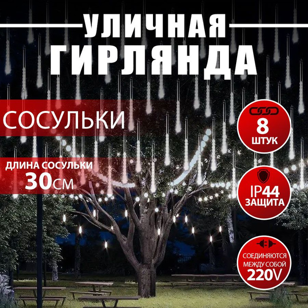 гирлянда сосульки тающие,30 см 8 штук,Белый - купить по выгодной цене в ...
