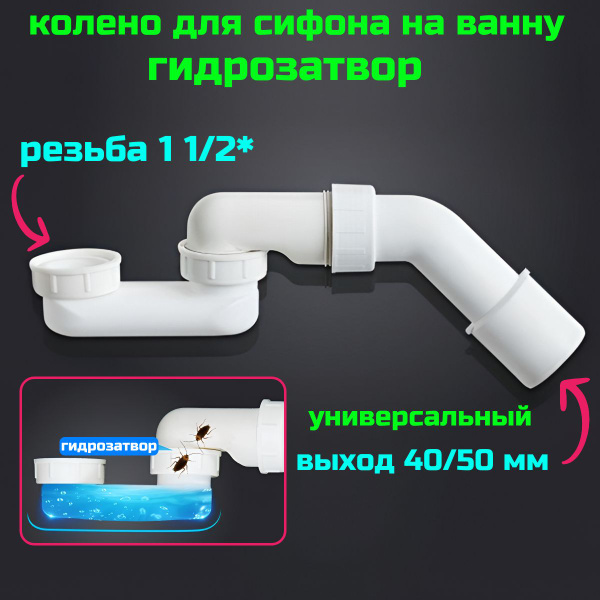 Колено для ванны гидрозатвор с выходом 40/50 мм. - купить с доставкой ...