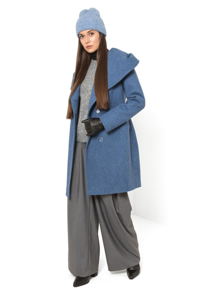 Пальто EURYDIKE, Демисезон, размер 42, цвет джинс, Полиэстер, Шерсть ...