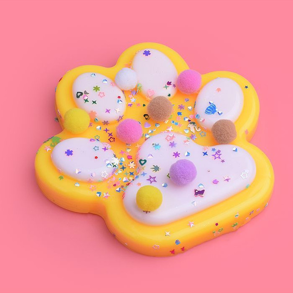 Игрушка сквиш антистресс лапка кошки огромная с блестками и шариками ...