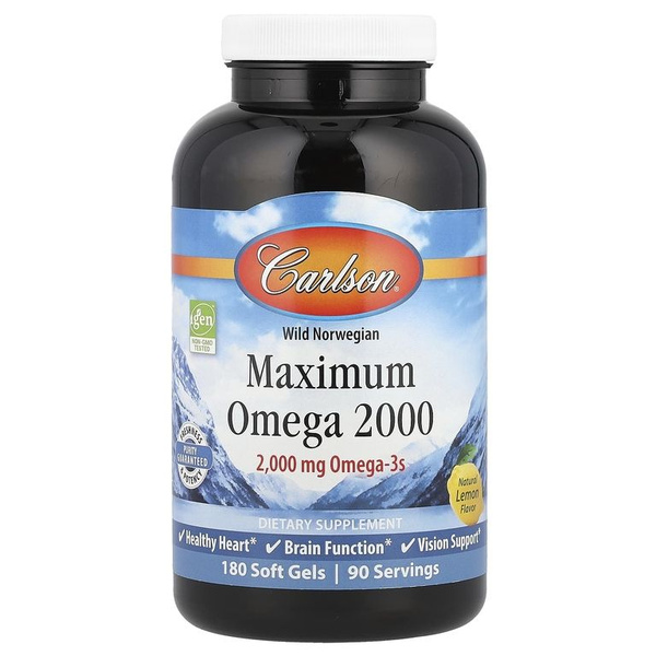 Carlson Labs, Maximum Omega 2000, Омега 3 кислоты 2000 мг, 180 капсул с ...