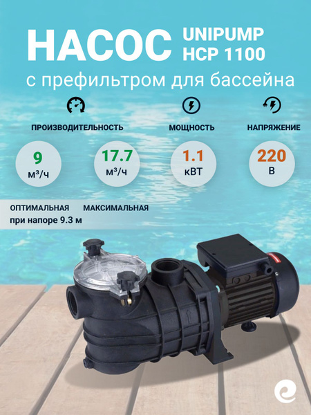 Насос с префильтром Unipump Jet Pool HCP 1100, 1.1 кВт, 220 В ...
