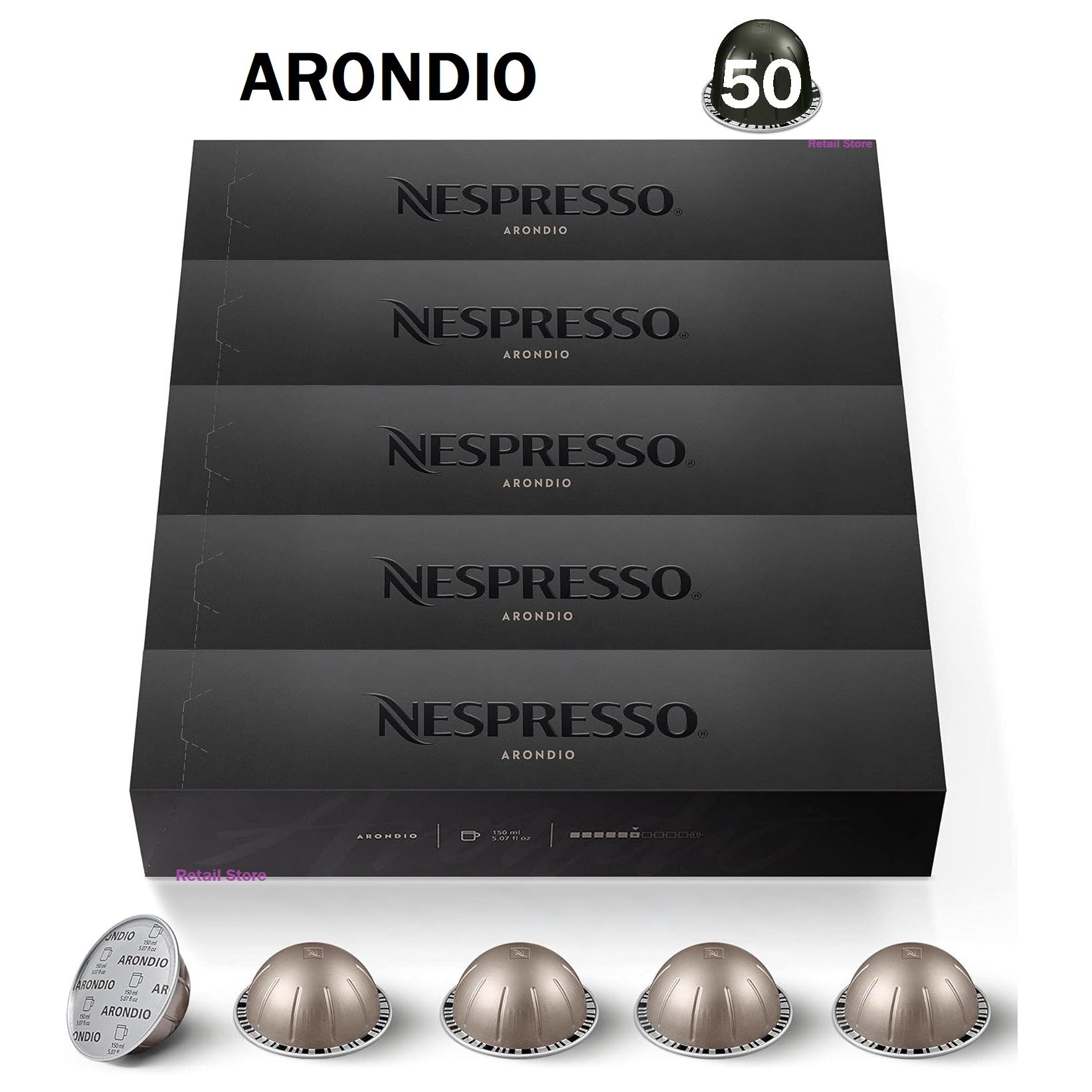 Набор кофе Nespresso Vertuo ARONDIO, 5 упаковок (50 капсул)