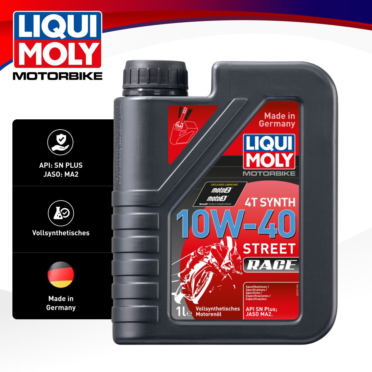 Liqui Moly MOTORBIKE 4T SYNTH STREET RACE 10W-40 Масло моторное, Синтетическое, 1 л