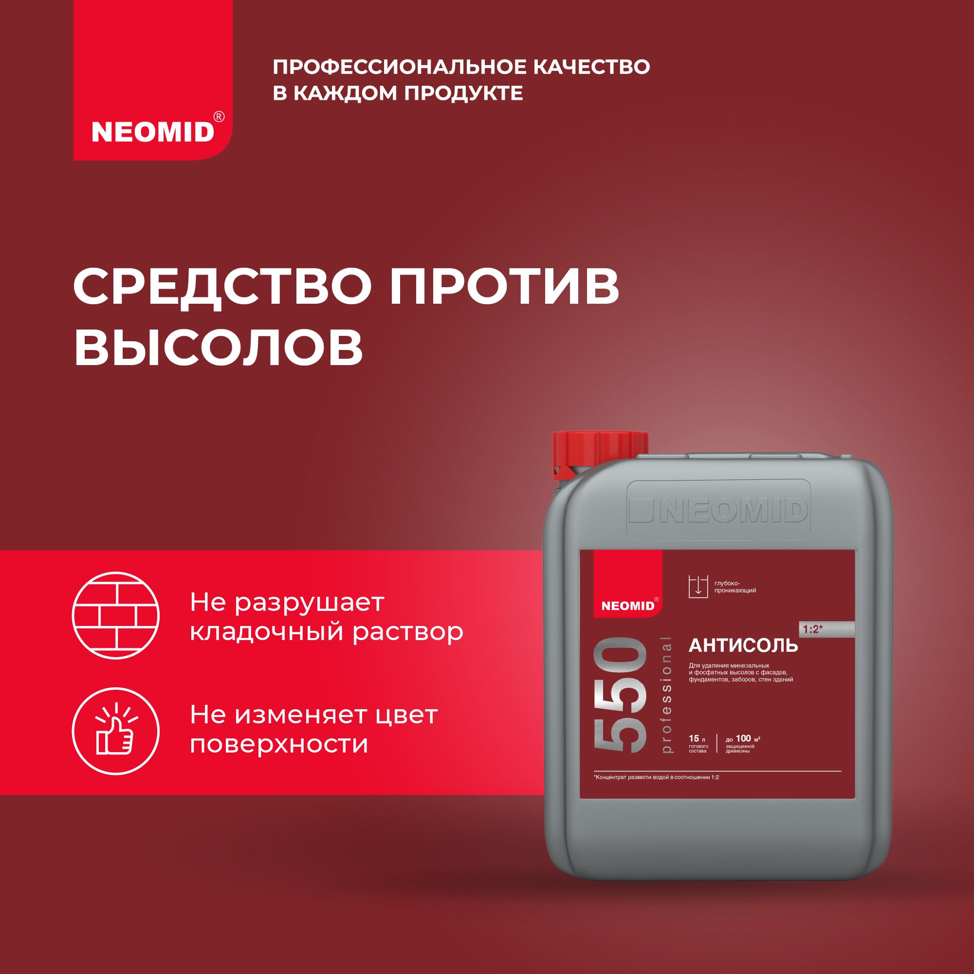 Средство для удаления высолов антисоль Neomid 550 (5 л) / Для удаления высолов c кирпича, природного и искусственного камня, бетона