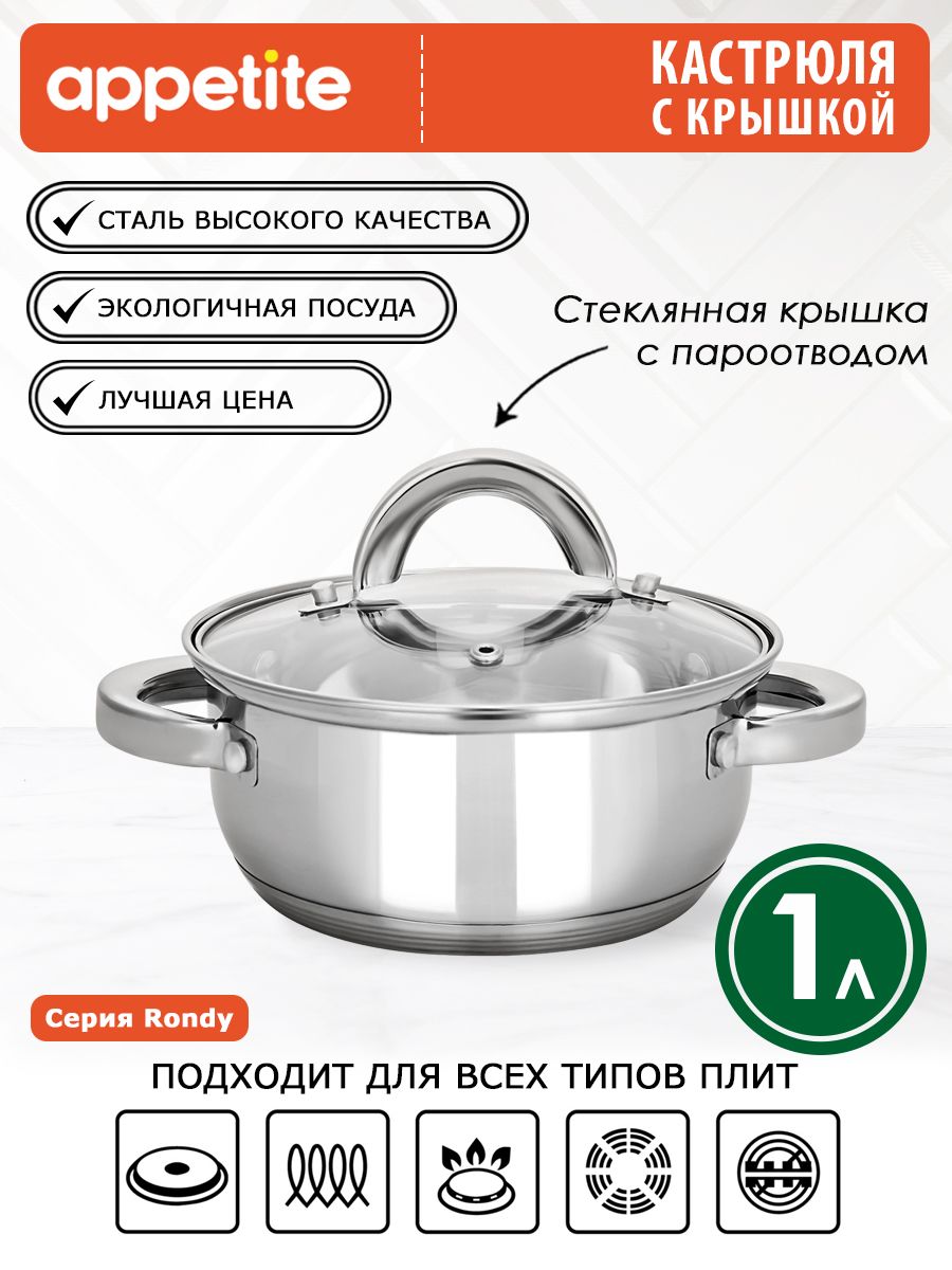 Кастрюля с крышкой нержавеющая Rondy 1,0л ТМ Appetite