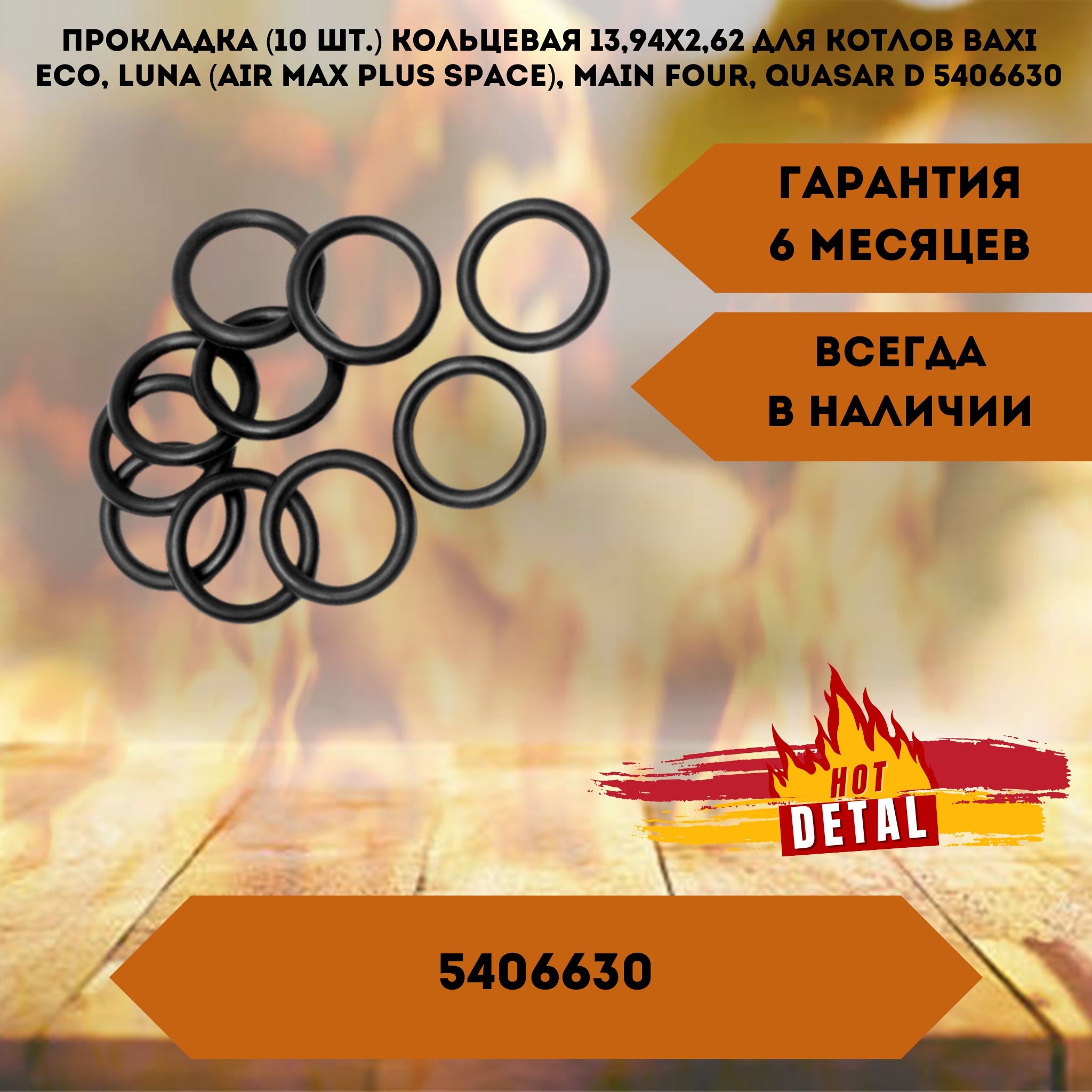 Прокладка (10 шт.) кольцевая 13,94х2,62 для котлов Baxi Eco, Luna (Air Max Plus Space), Main Four, Quasar D 5406630