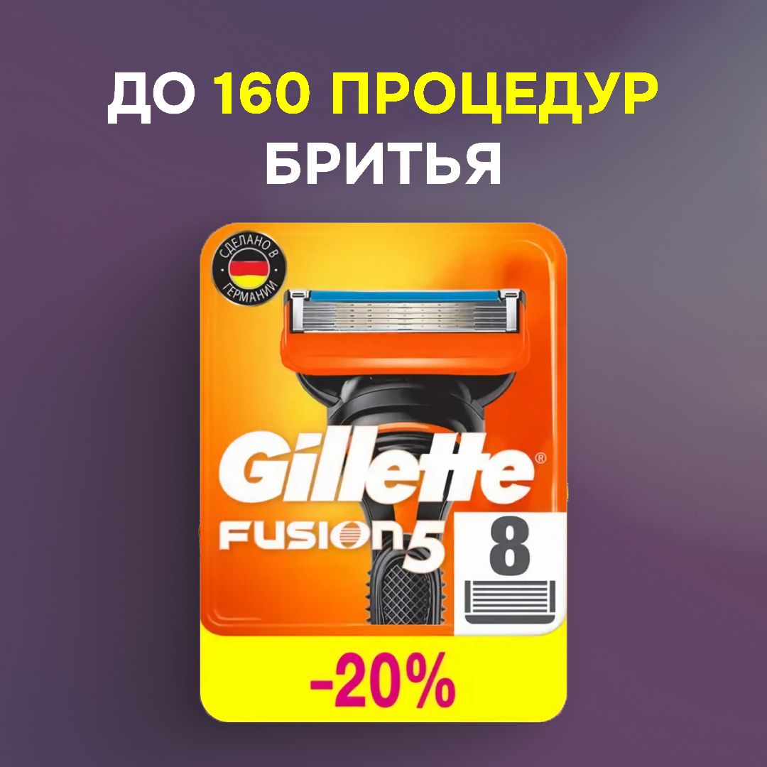 GilletteFusion5Сменныелезвиякассетыдлябритвы8штукНасадкисувлажняющимиполосками