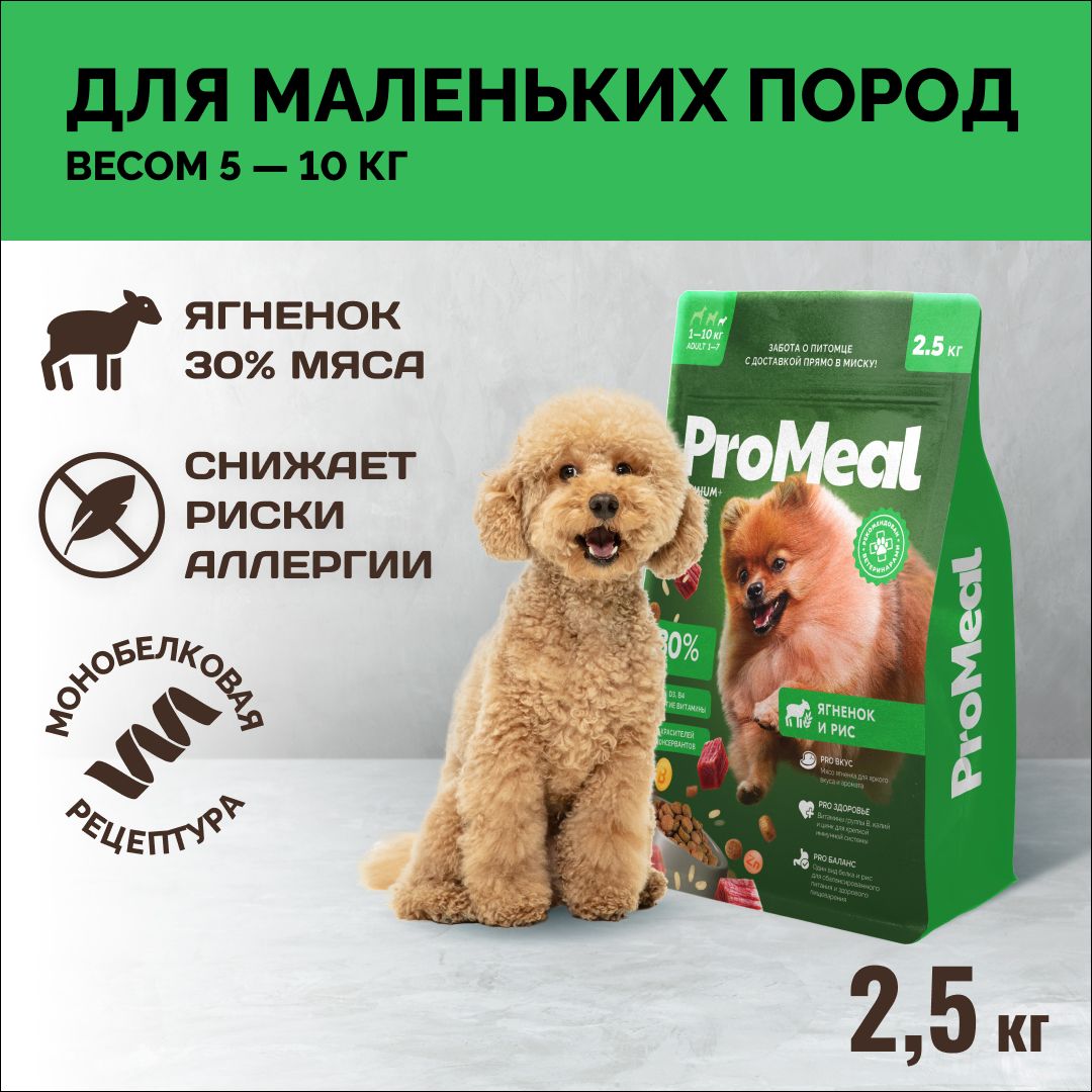 Сухой корм для собак мелких пород ProMeal Premium+, ягненок и рис, 2,5 кг -  купить с доставкой по выгодным ценам в интернет-магазине OZON (1268129268)