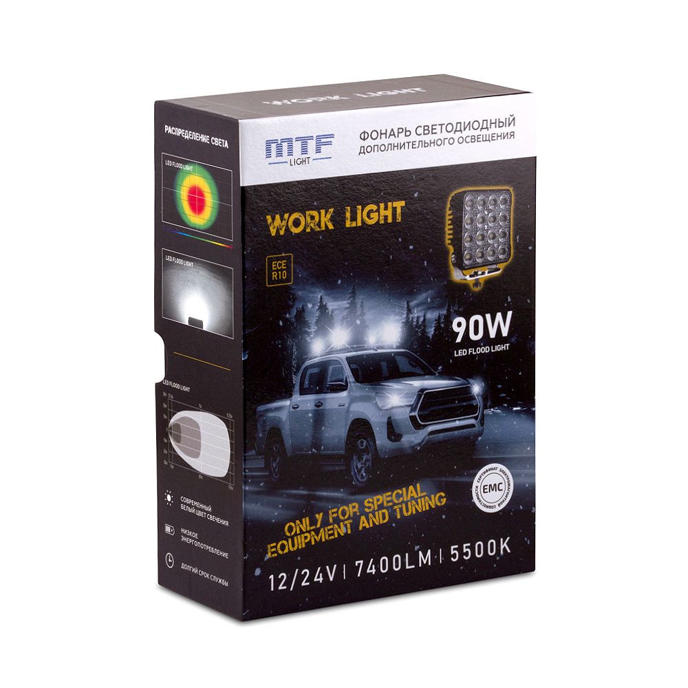 Фонарь светодиодный MTF LIGHT дополнительного освещения 12/24V 90W 7400Lm 5500К IP67 квадратный (1 фонарь)