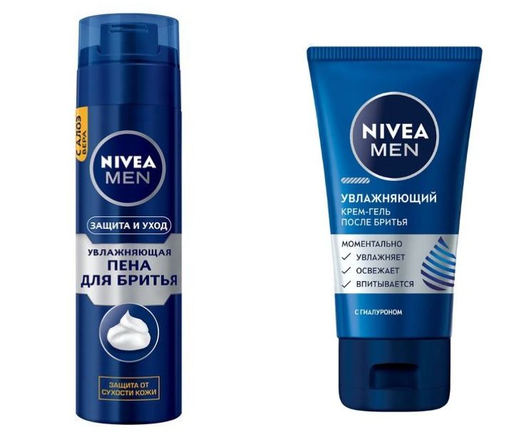 Nivea Подарочный набор мужской Защита и уход: Пена для бритья, 200 мл + Увлажняющий крем-гель после бритья, с гиалуроном, 50 гр/