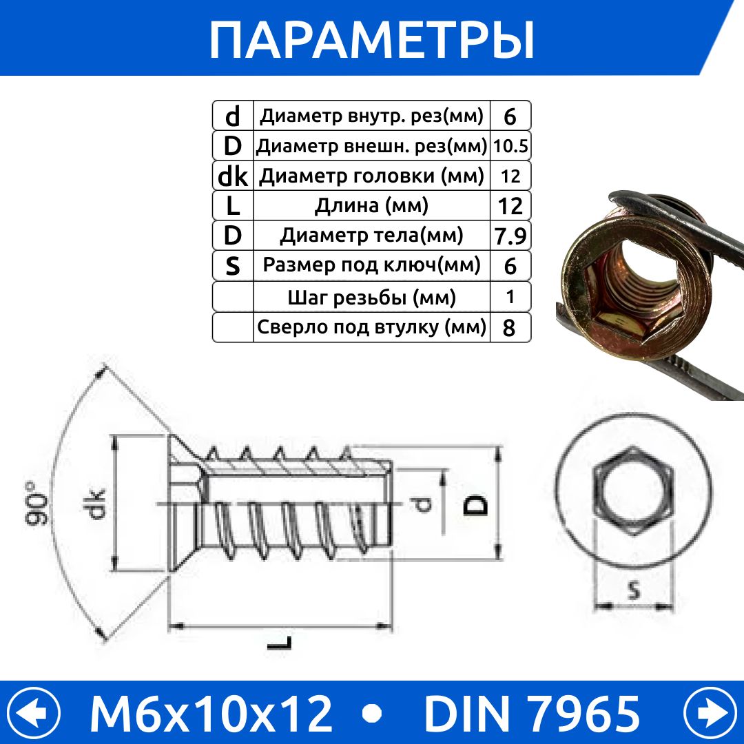 ДометизовГайкаМебельнаяM6,DIN7965,25шт.