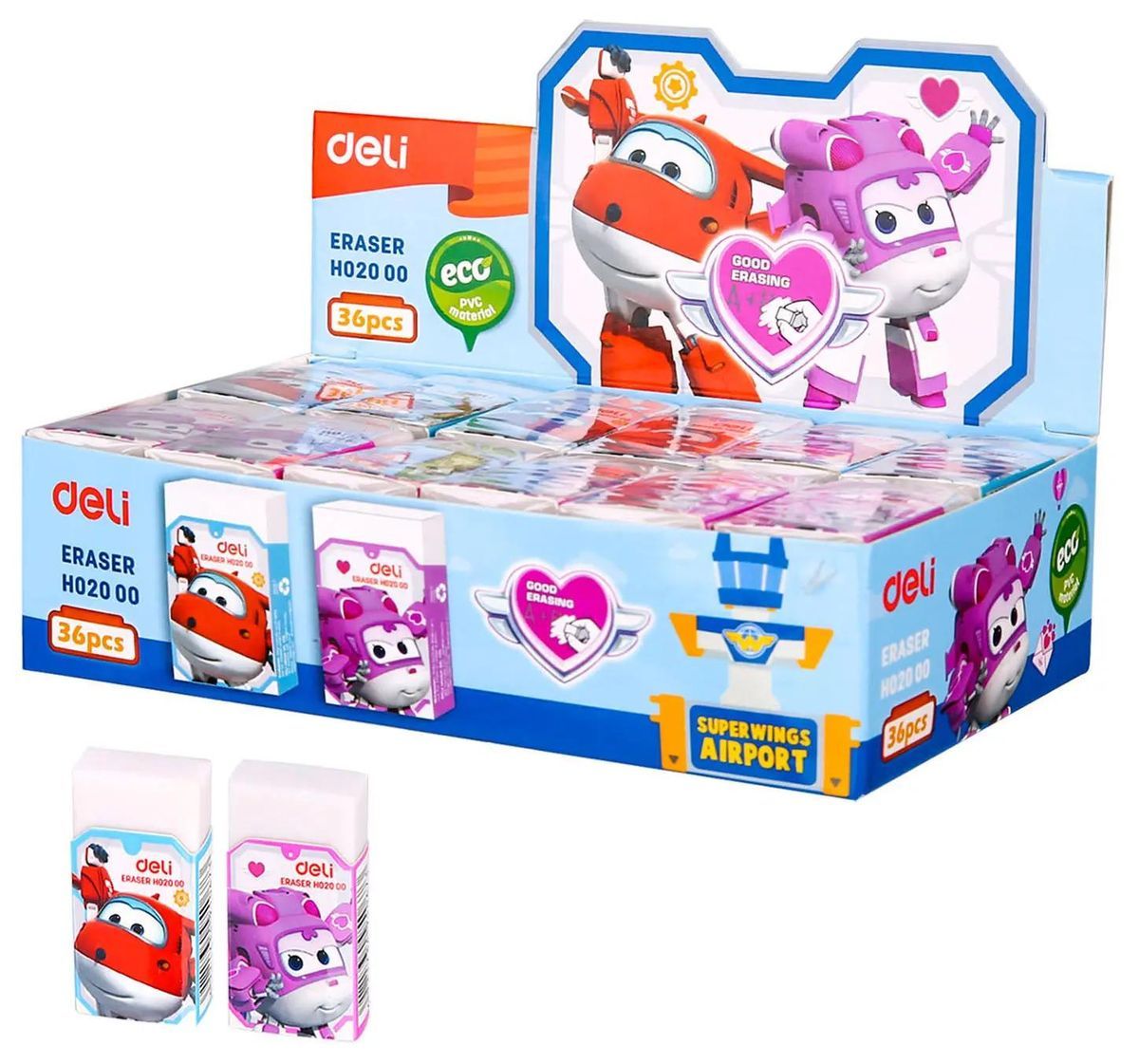 Ластик Deli Super Wings EH02000, 45x25x12мм , белый