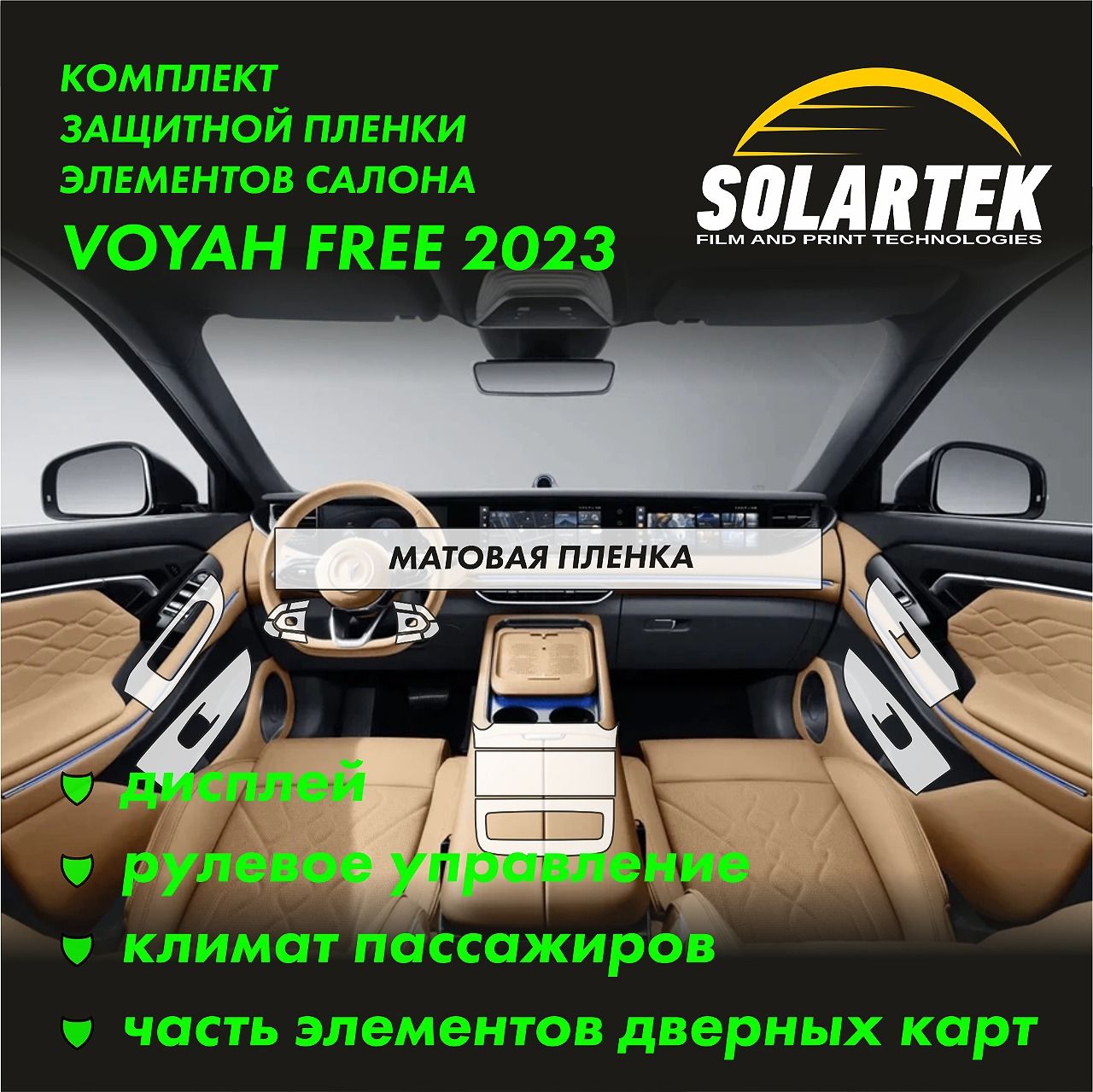 VOYAHFREE2023Комплектзащитныхматовыхпленокнадисплей,рулевоеуправление,климатпассажировичастьэлементовдверныхкарт