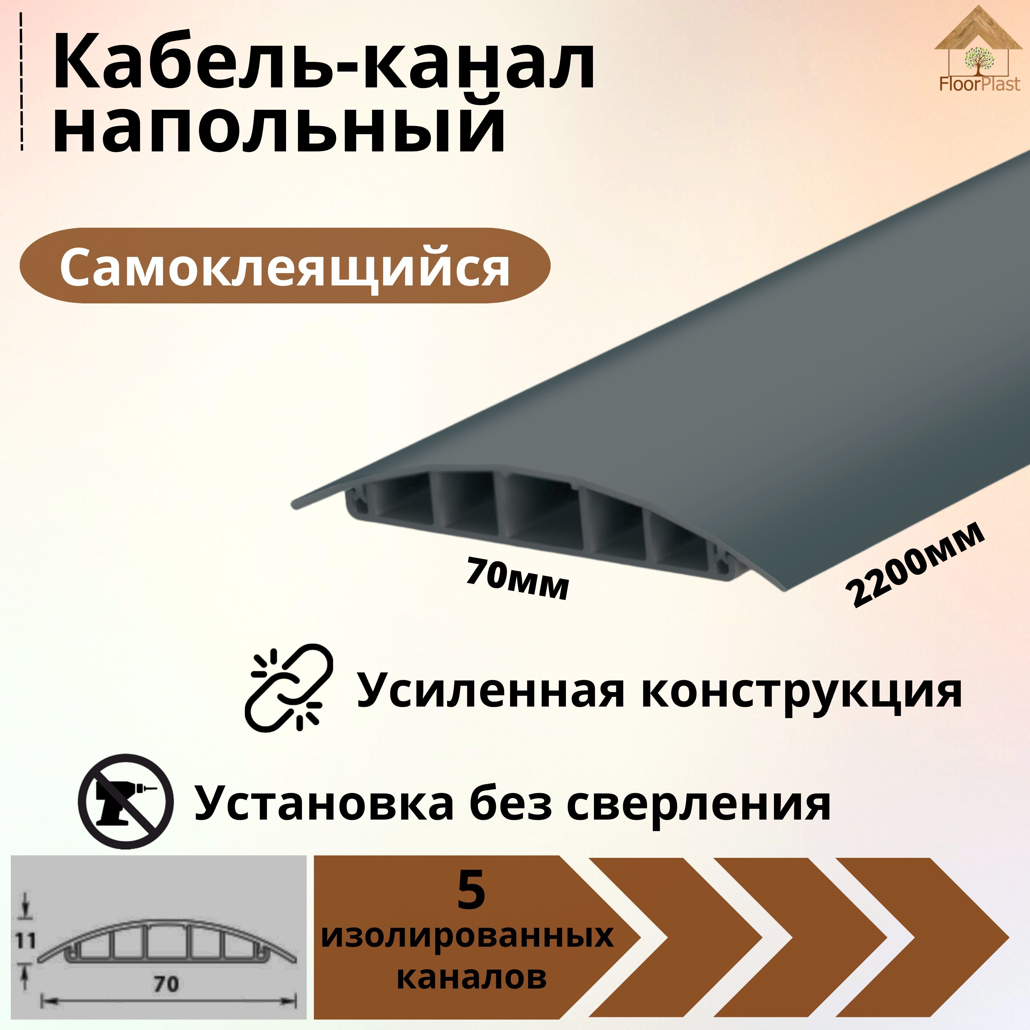 Кабель-каналнапольныйККН70Ideal(Идеал)2200х70х11мм,006Темно-серый-1шт.Упаковка-1шт.