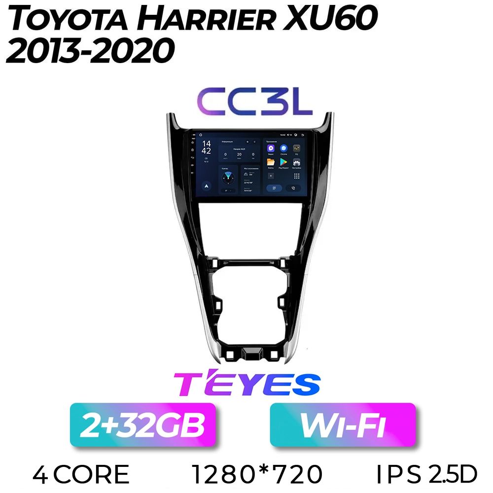 Штатная автомагнитола Teyes CC3L/ 2+32GB/Toyota Harrier XU60 2013-2020/ Тойота Хариер/ головное устройство/ мультимедиа/ автомагнитола/ 2din/ магнитола android