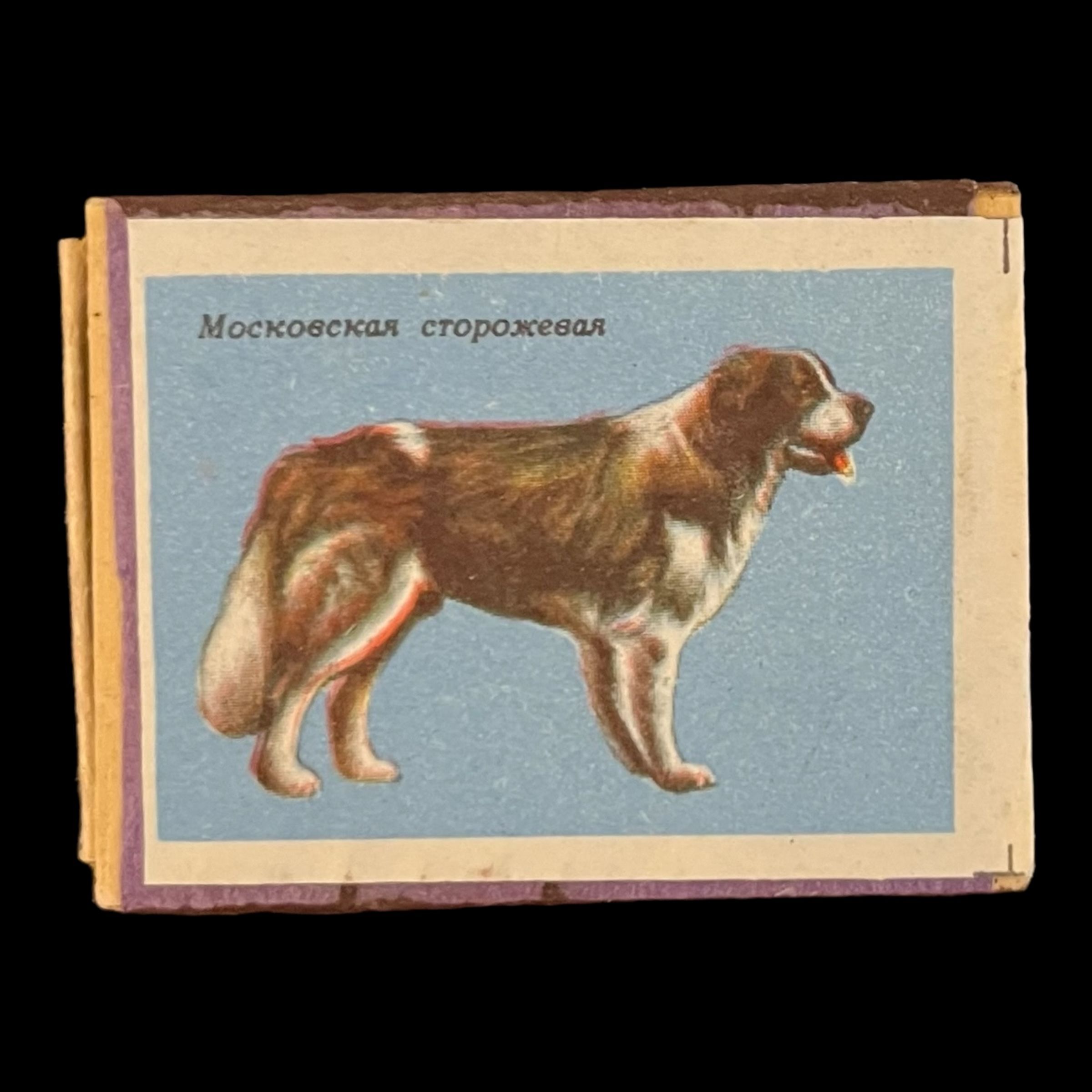 Советский спичечный коробок. Породы собак. Московская сторожевая. Сделано в СССР