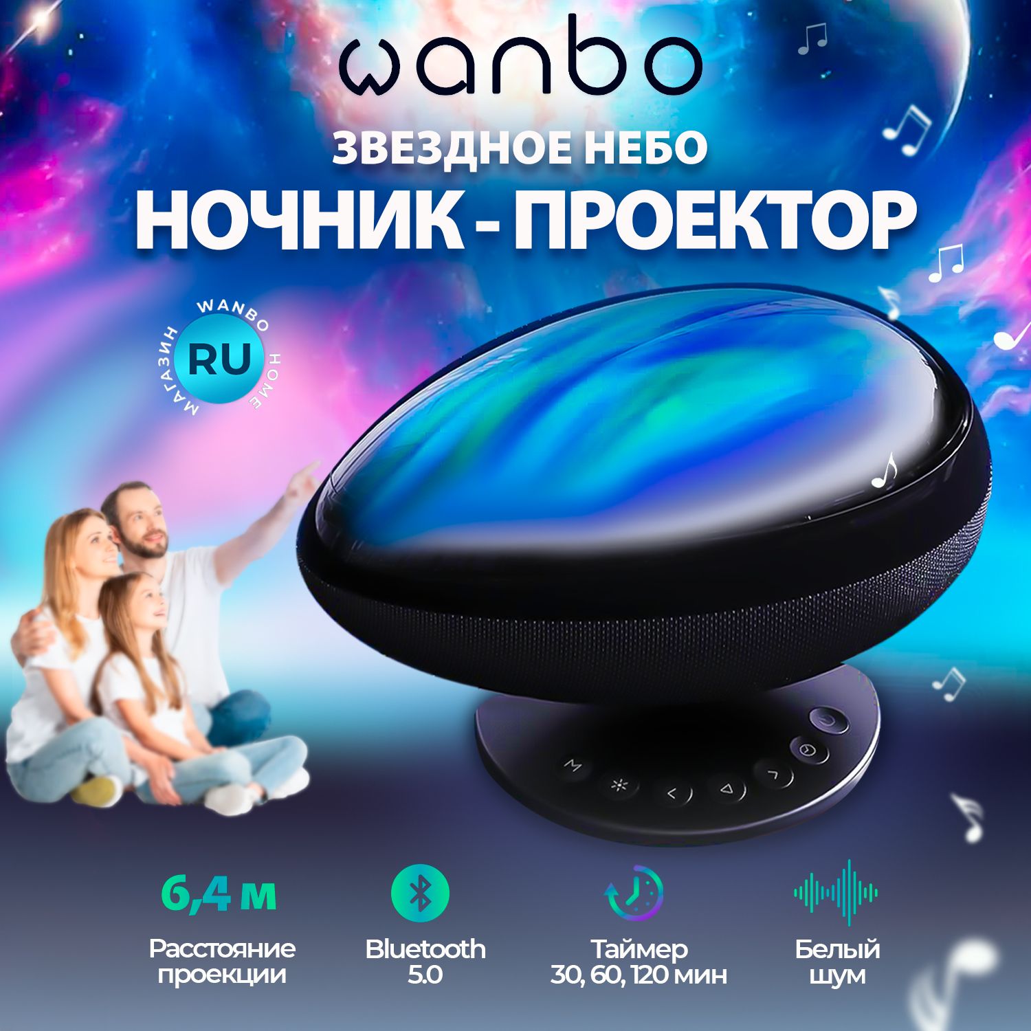 ПроекторночникзвездноенебоWanboGalaxyLight