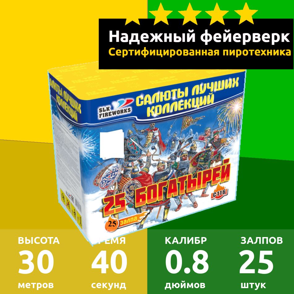 SLK Fireworks Салют 0,8"", число зарядов25 , высота подъема30 м.