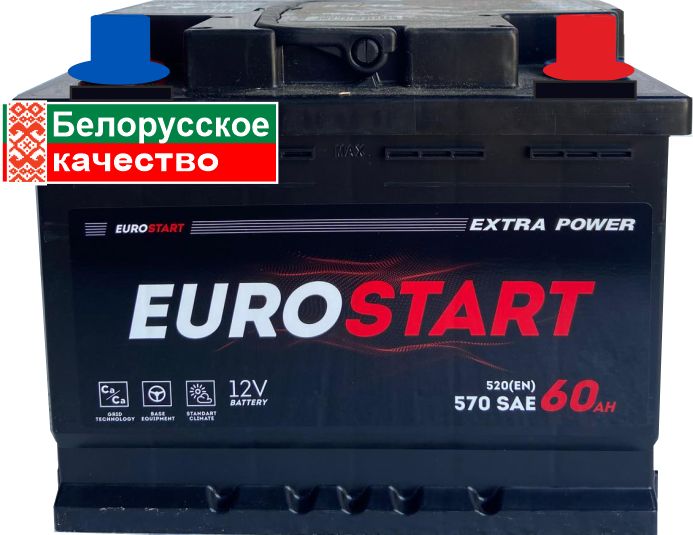 EUROSTARTАккумуляторавтомобильный,60А•ч,Обратная(-/+)полярность