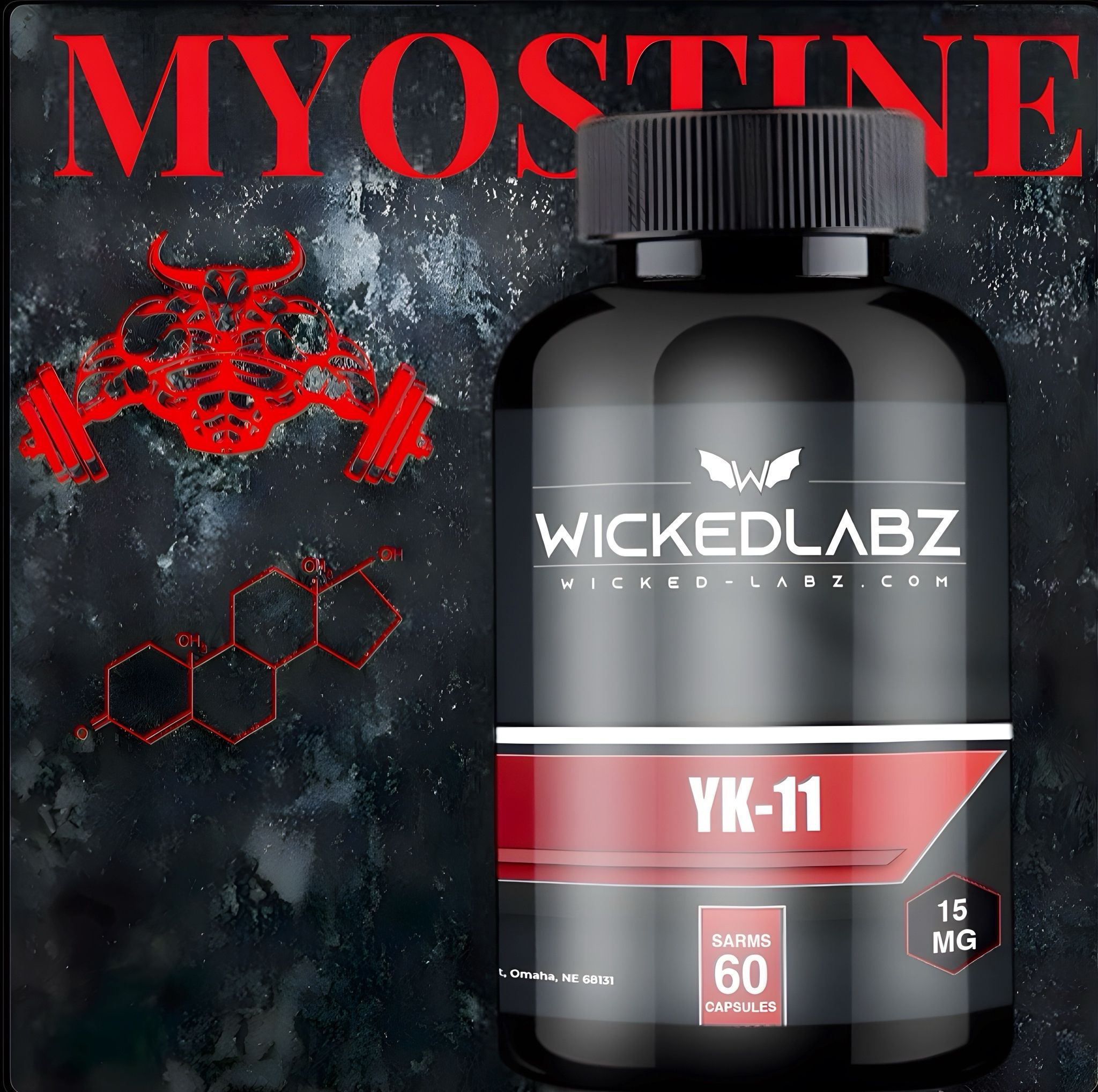 Анаболический комплекс Wicked Labz Myostine YK-11 60 капсул, рост мышечной массы, спортивное питание для мужчин