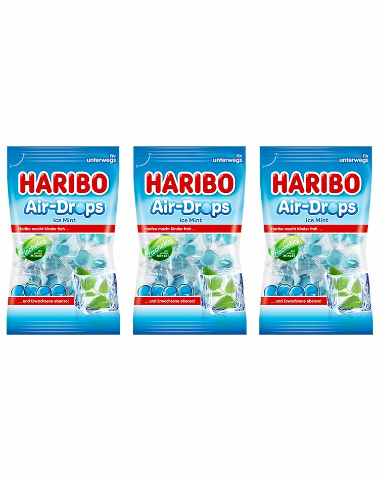 Жевательные конфеты Haribo Air-Drops Ice Mint / Ледяная мята, 3 уп по 100 гр