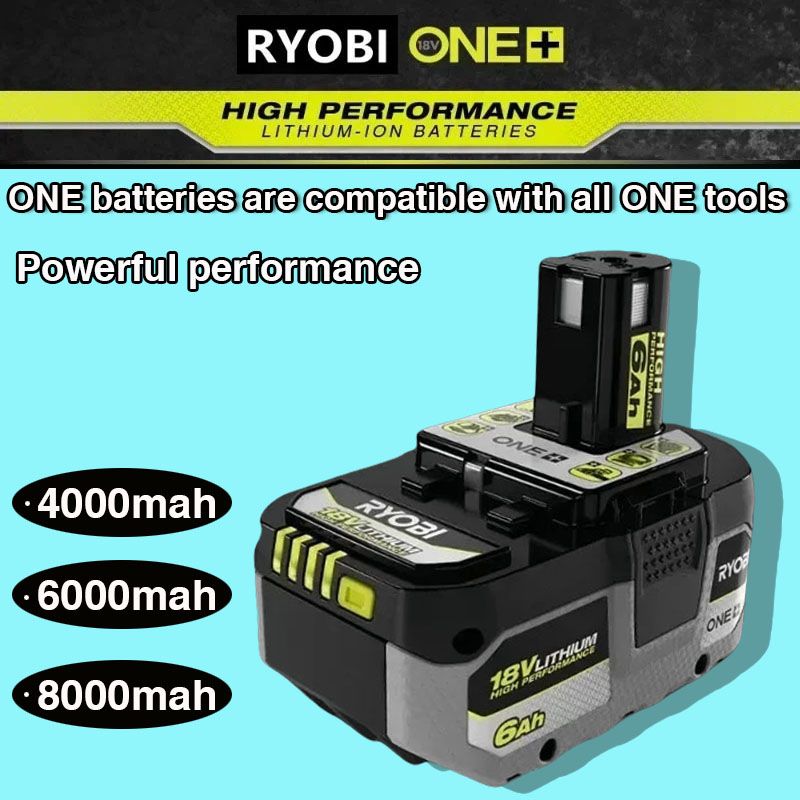 RYOBIONE+8.0AhВысокопроизводительнаялитиеваябатарея18Вбезэффектапамяти,снизкимуровнемсаморазряда,длявсехинструментовONE+P104,P107