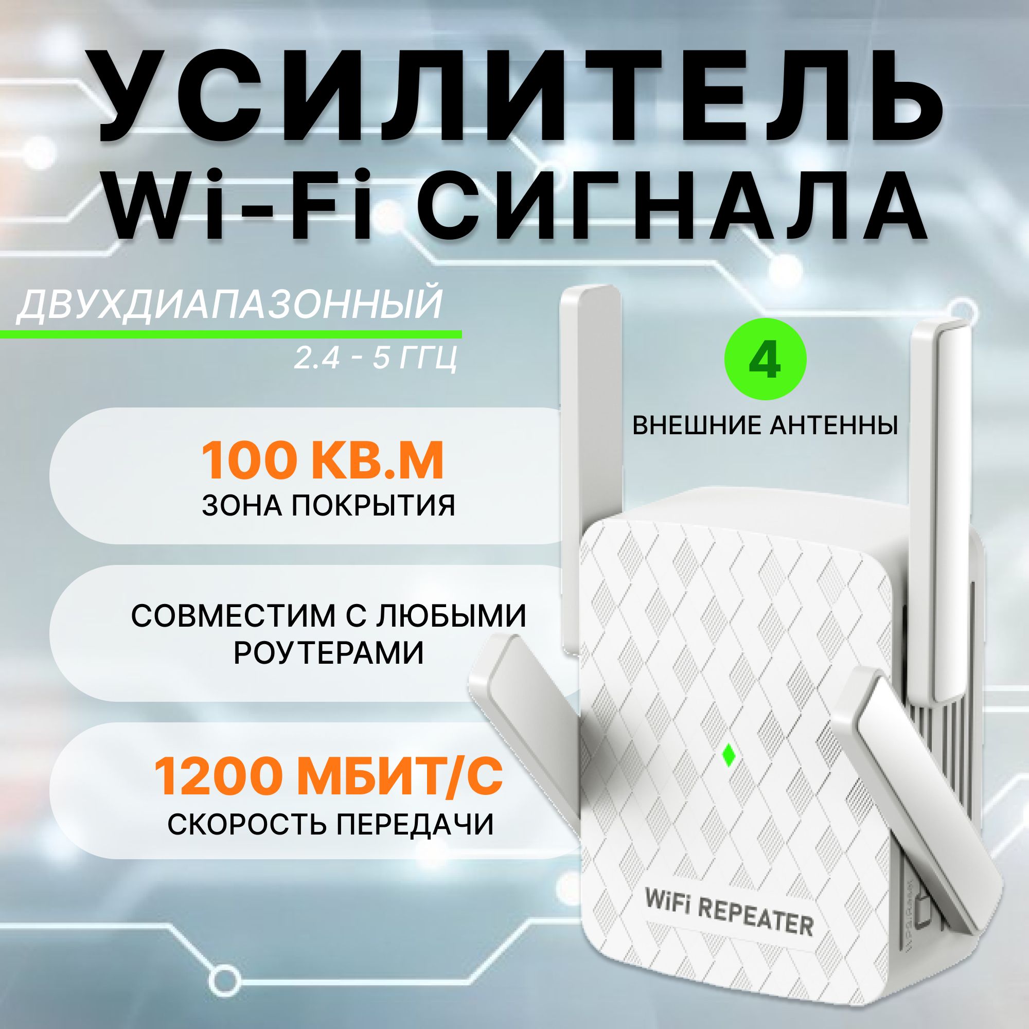 Wi-Fi усилитель зоны покрытия беспроводного интернет сигнала. Wi-Fi repeater, репитер, ретранслятор с четырьмя антеннами