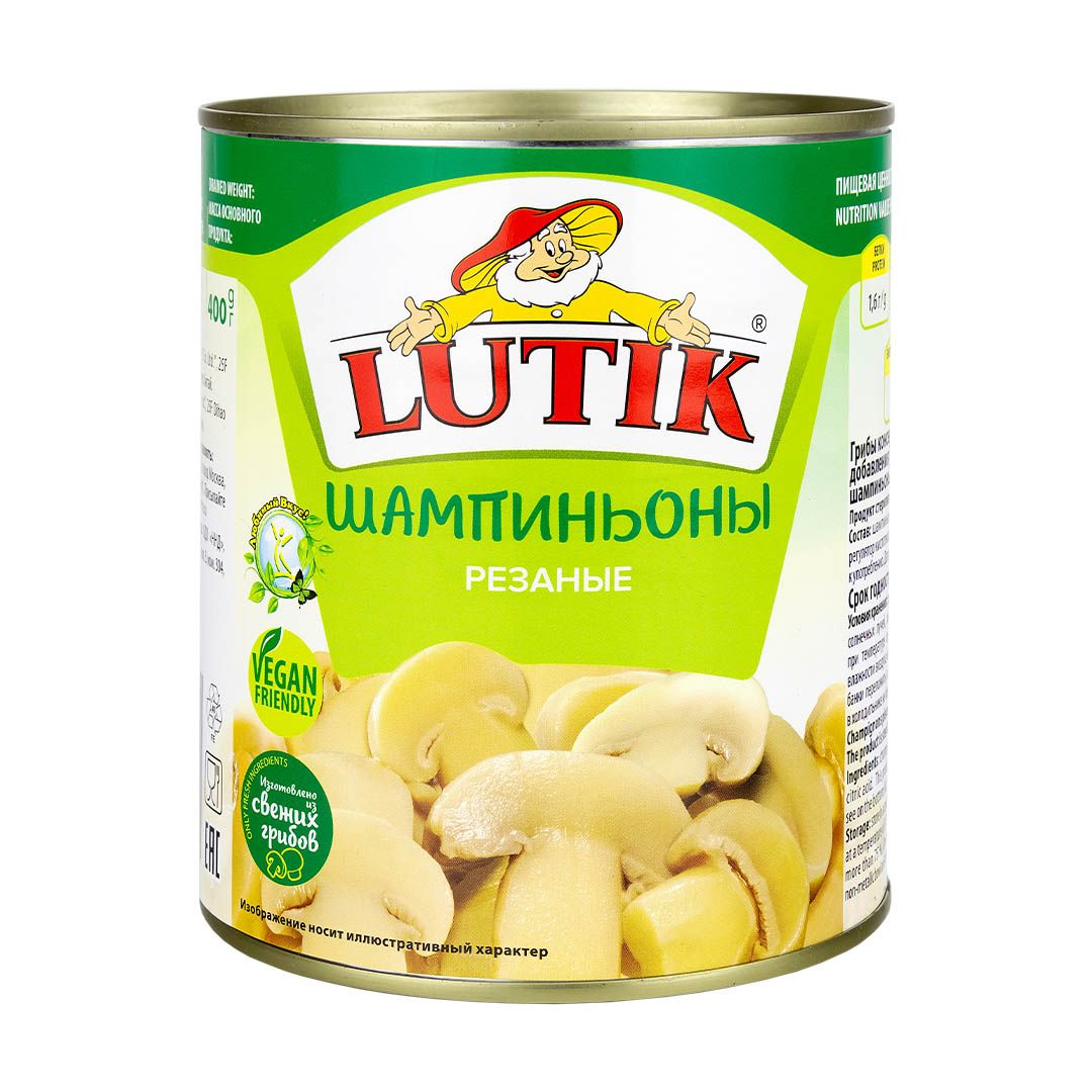 Шампиньоны LUTIK резаные консервированные без добавления уксусной кислоты, 850мл