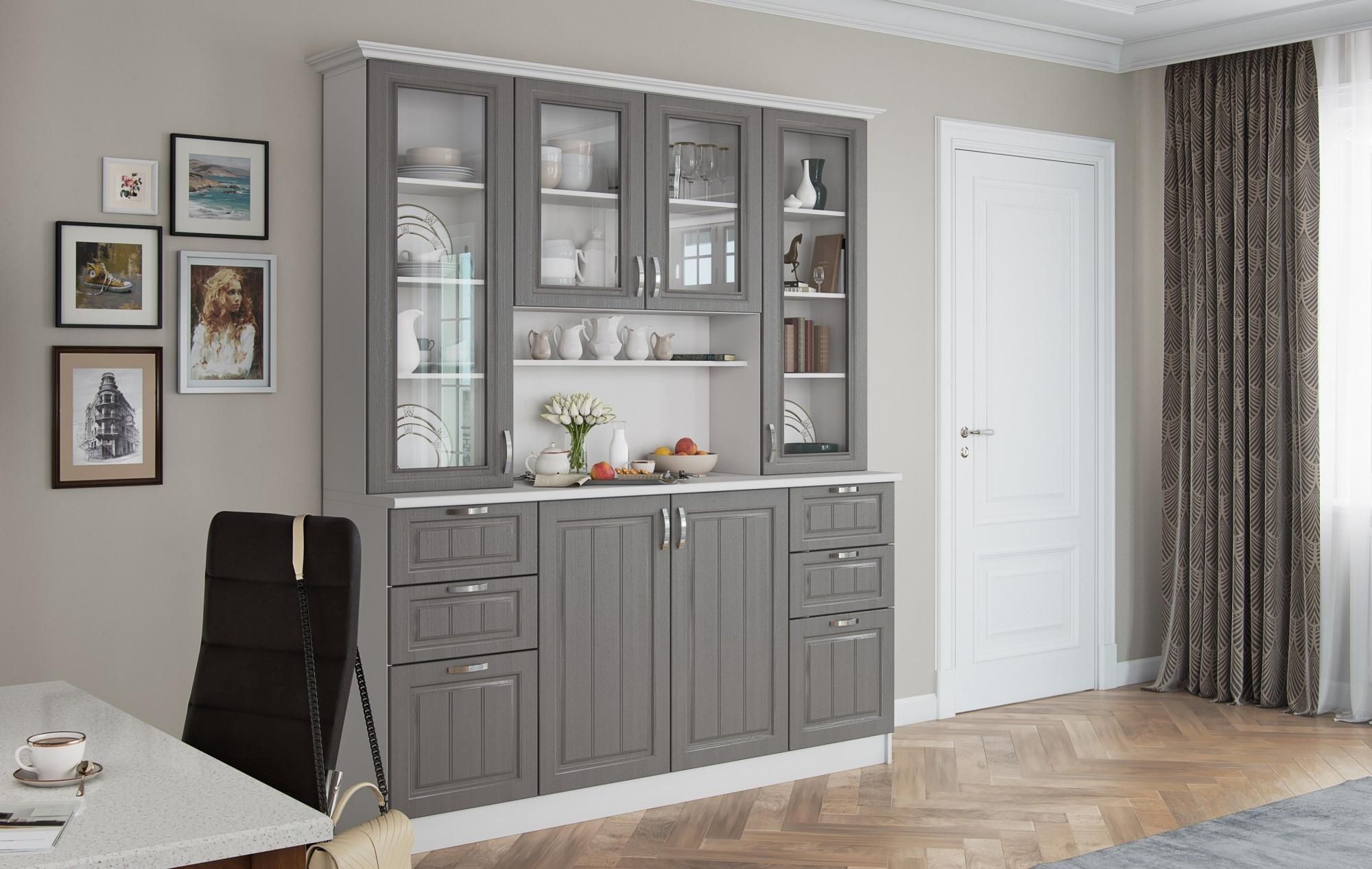 Буфет Прованс-016, Клен, Серый, 160x215x43 см, ЛДСП, белый