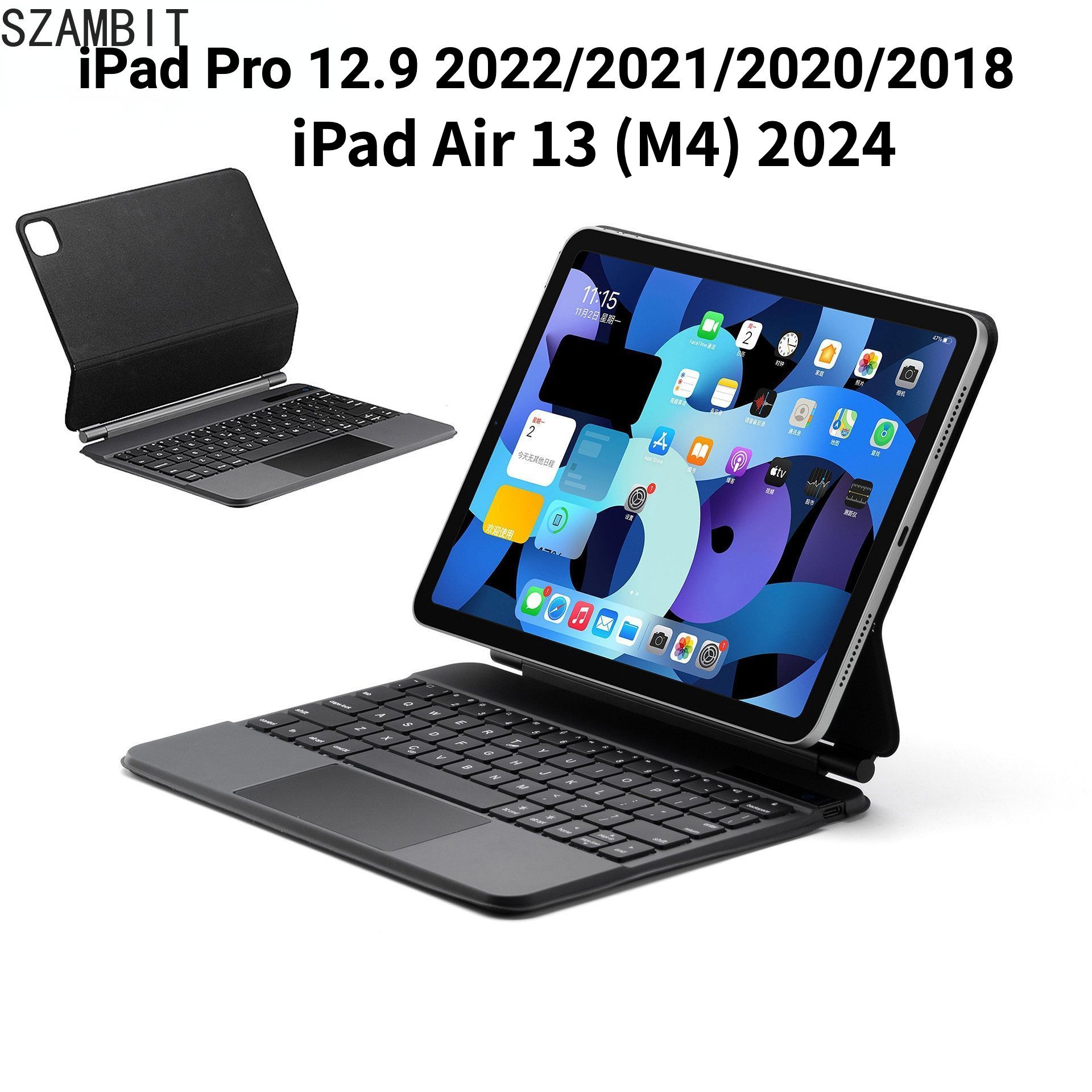 Волшебнаяклавиатурасподсветкойдля2024iPadAir13(M4)иiPadPro12.9-дюймов5-го2021/4-го2020/3-го2018магнитныйплавающийчехол-клавиатура