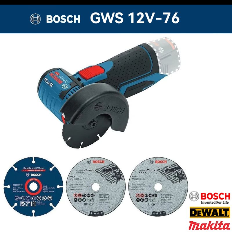 ШлифмашинаугловаяBoschGWS12V-76,безаккиз/у,12В,76мм(06019F2000)