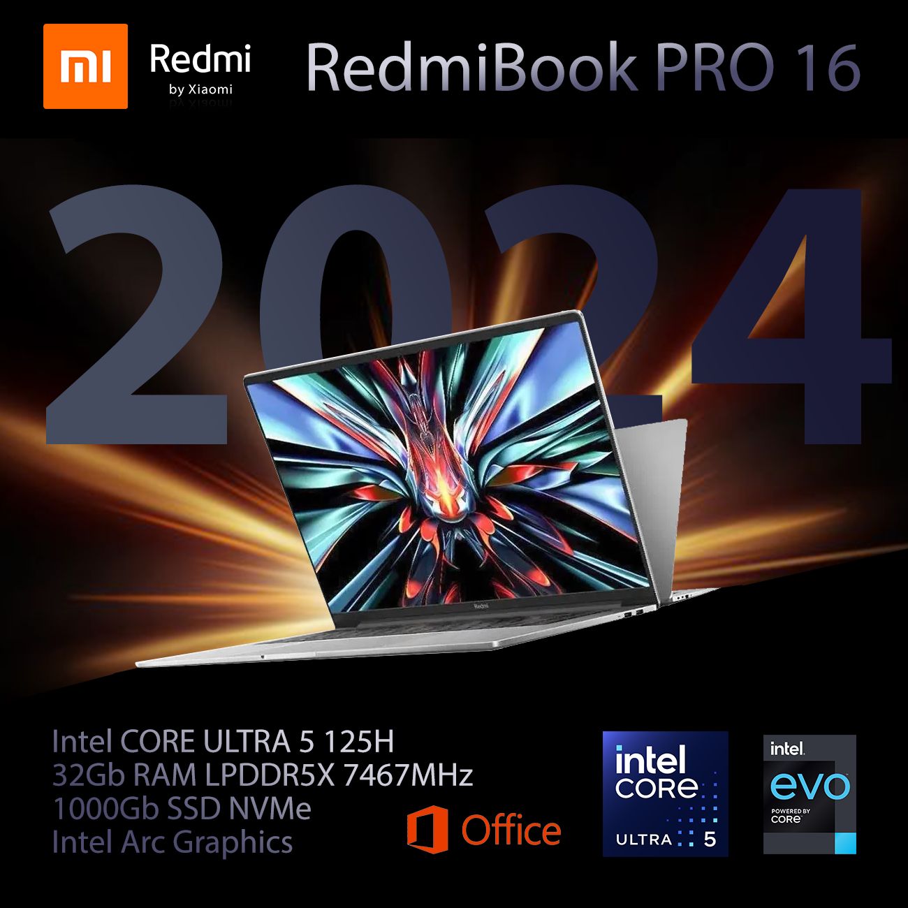 RedmiRedmiBookPRO2024Ноутбук16",IntelCoreUltra5125H,RAM32ГБ,SSD1000ГБ,IntelArcGraphics,WindowsPro,серый,Русскаяраскладка