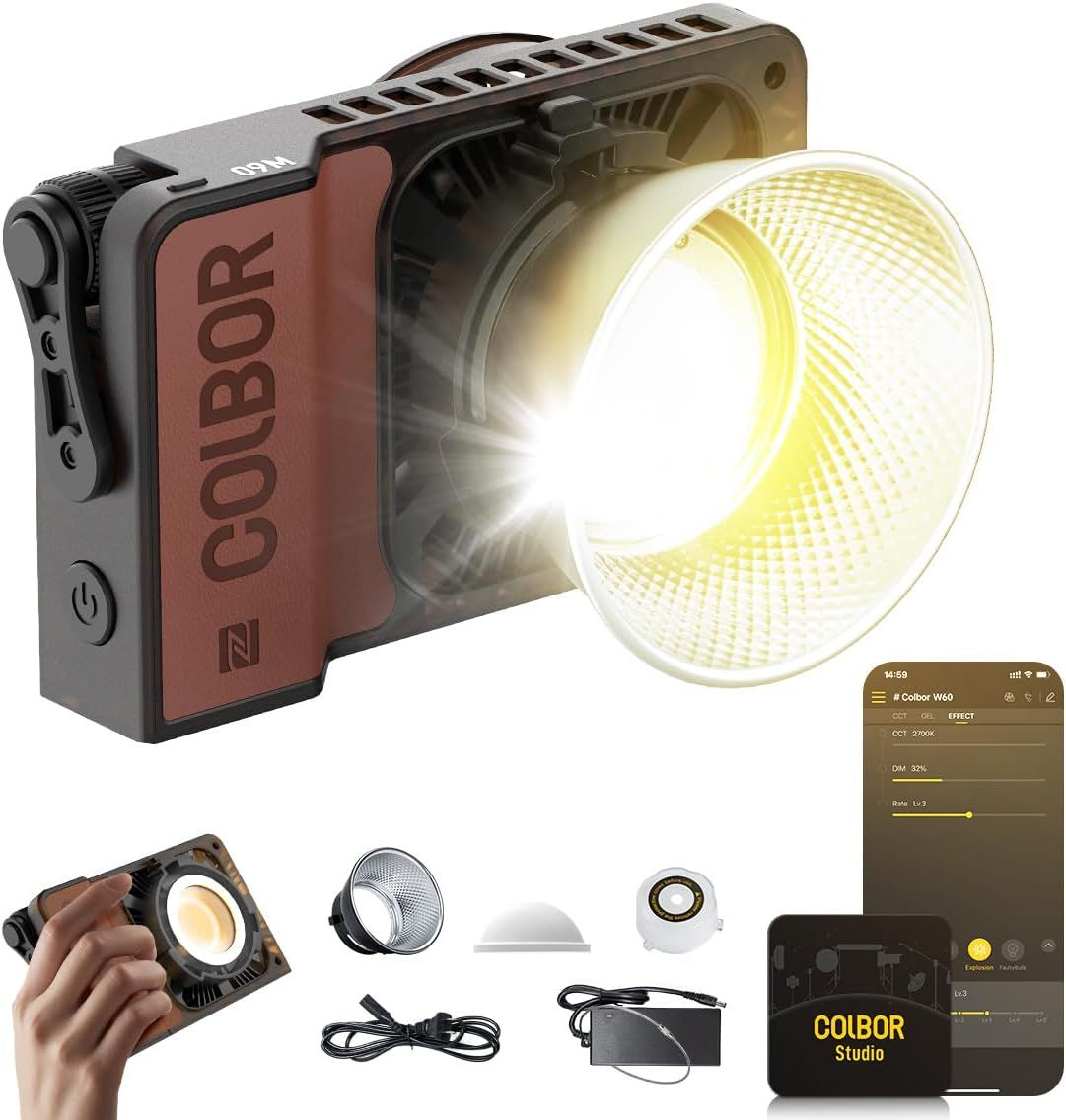 COLBORVideoLight,W100100Вт2700K-6500KдвухцветныйкарманныйнепрерывныйвыходосвещениясLED-экраном3вариантапитанияAPPуправления