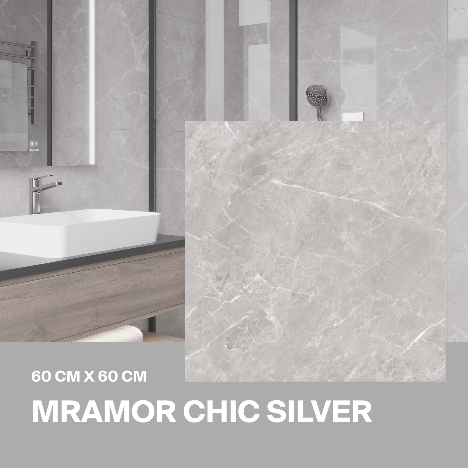 Керамогранит Ceradim Mramor Chic Silver серый 60х60 Полированный в упаковке 1,44м2 (4 плиты)