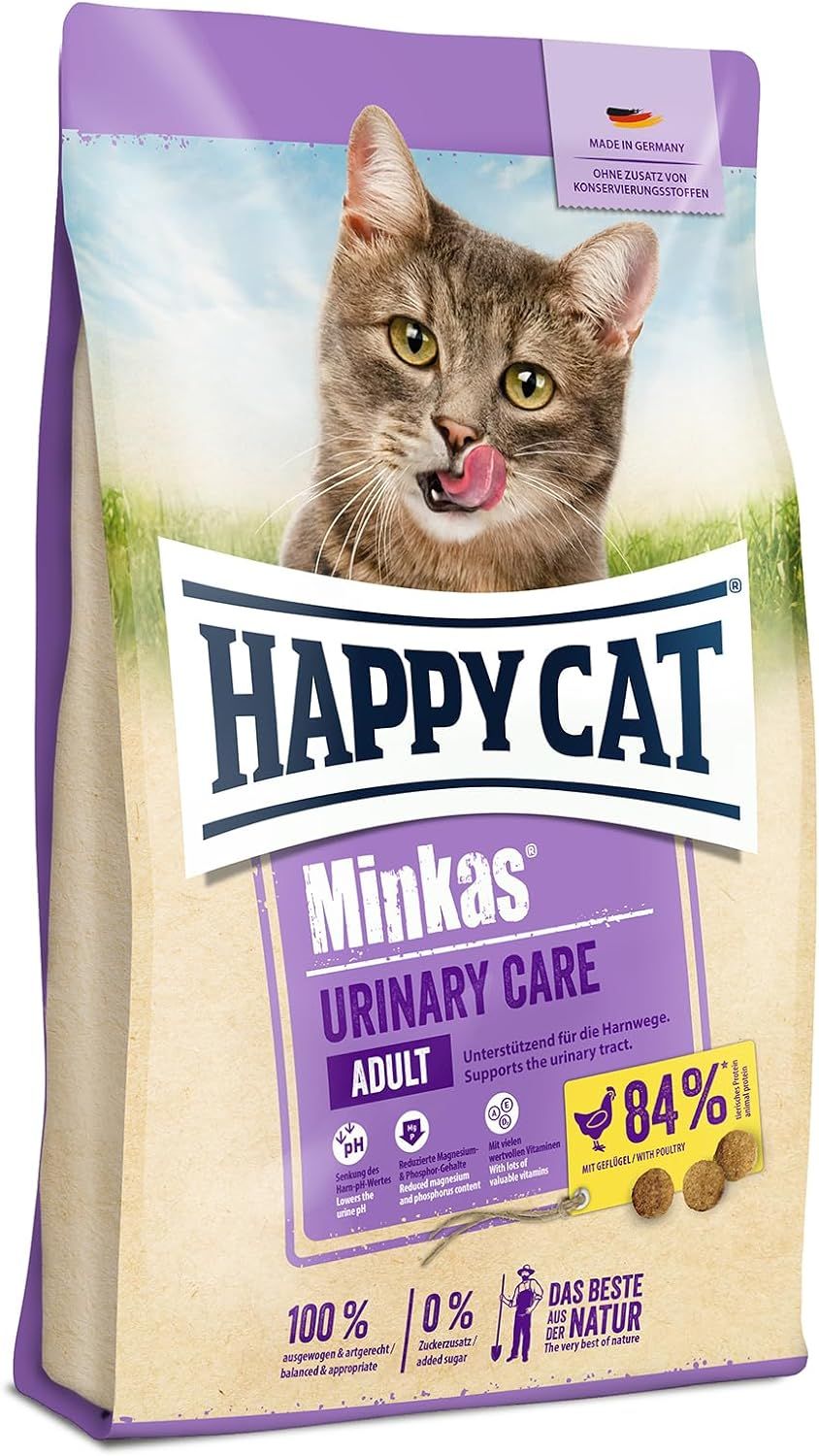 HAPPYCATMinkasUrinaryCareGeflugel.СухойкормдлявзрослыхкошекдляпрофилактикиМКБизаболеваниймочевыводящихпутейсмясомдомашнейптицы500гр