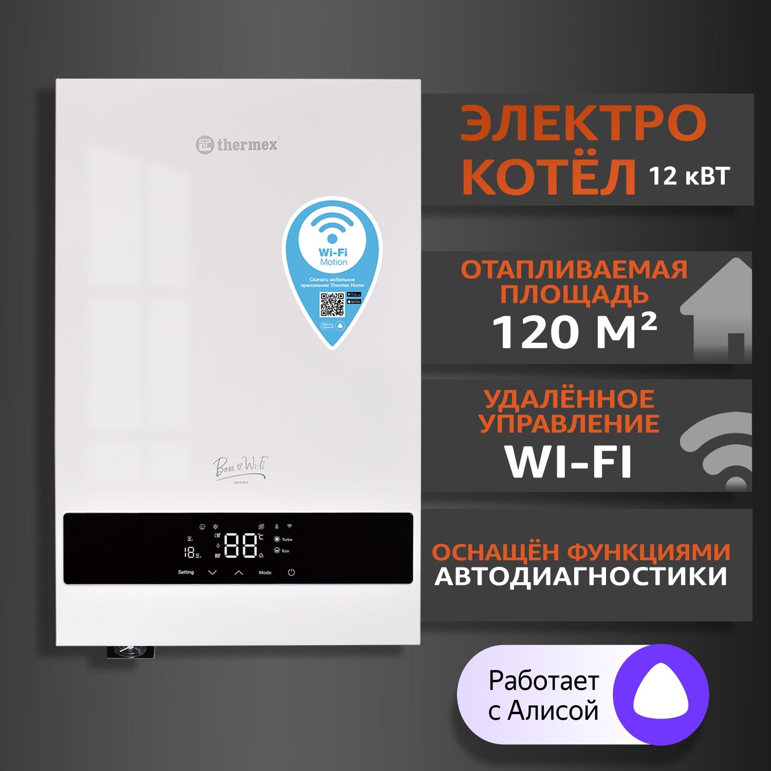 Электрический котел THERMEX Boss 12 Wi-Fi white