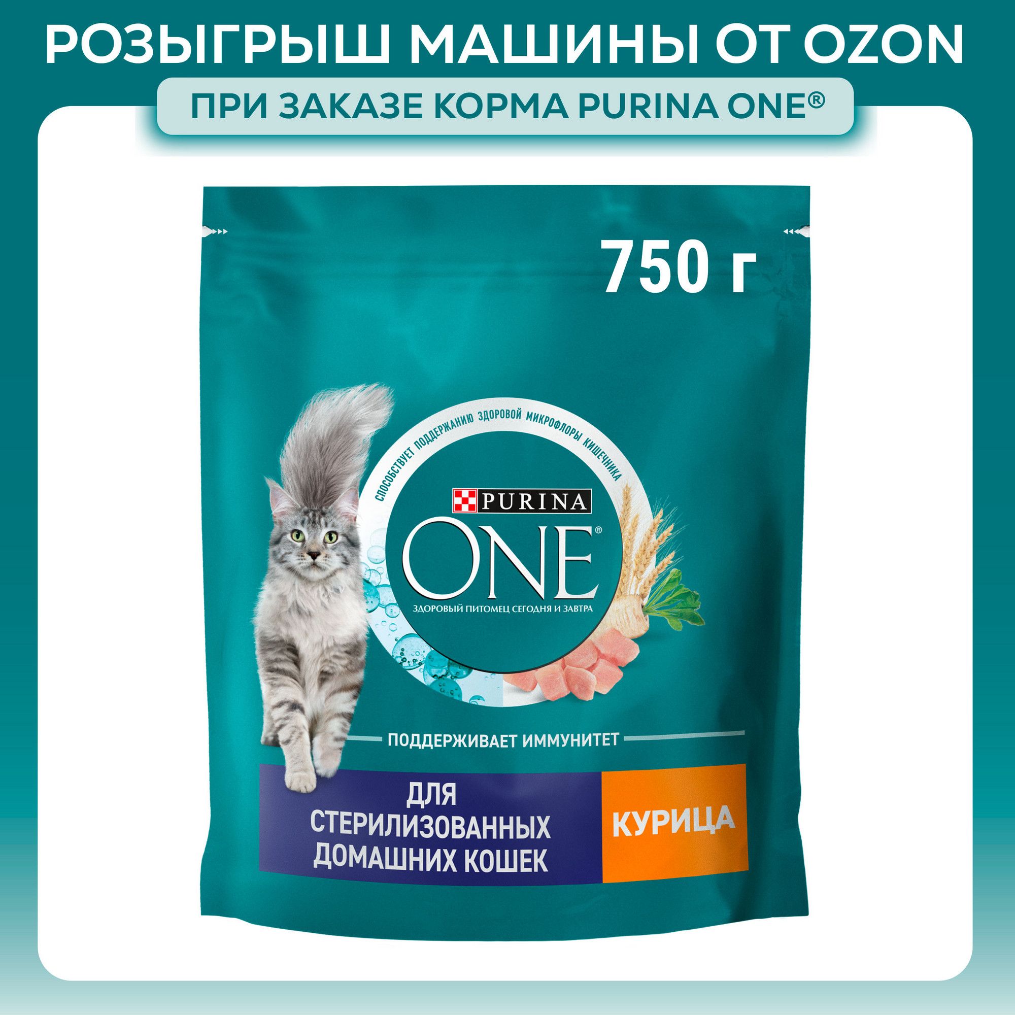 Сухой корм для кошек Purina ONE для стерилизованных, с курицей и цельными злаками, 750 г