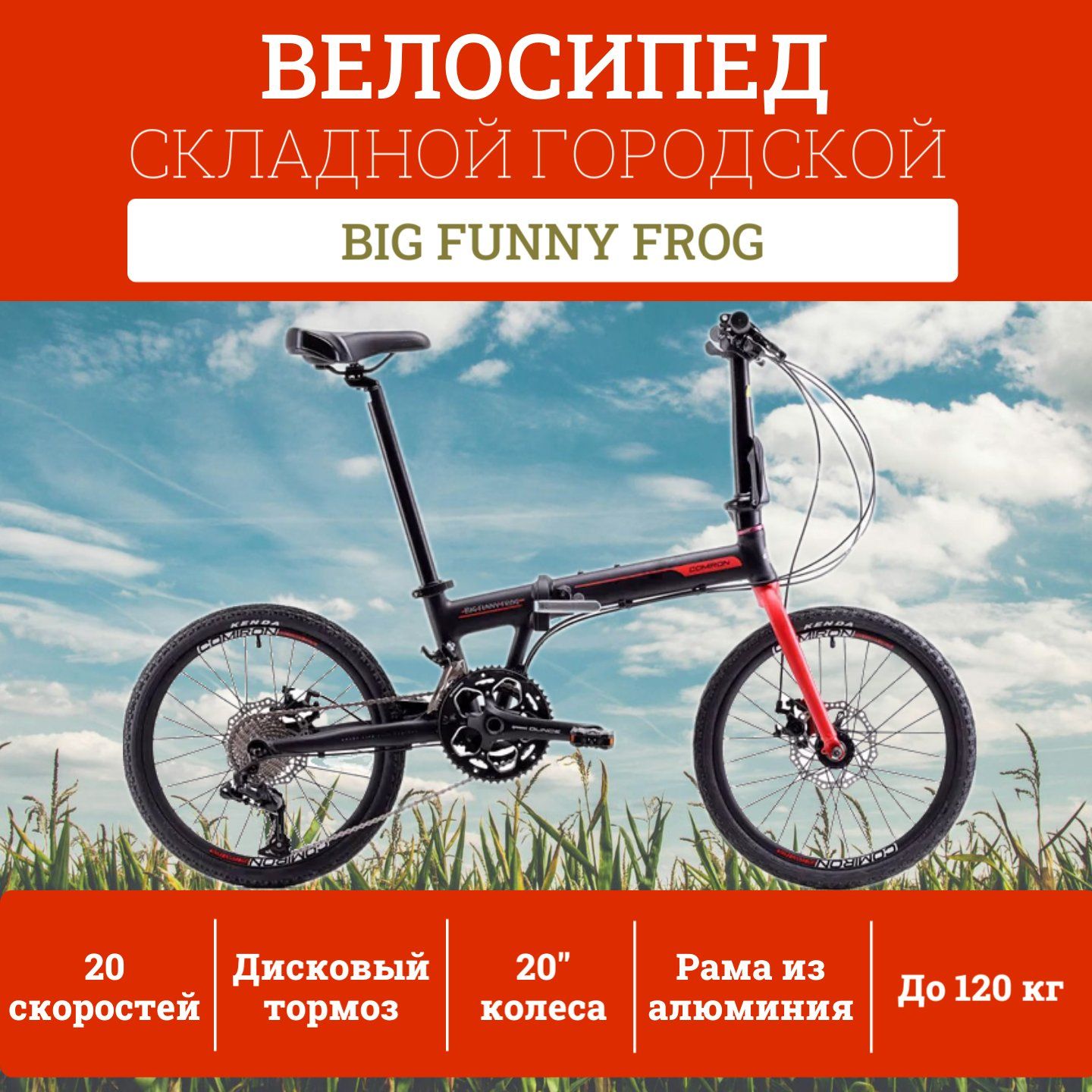 ВелосипедСКЛАДНОЙГородской/BIGFUNNYFROG/20Скоростей/