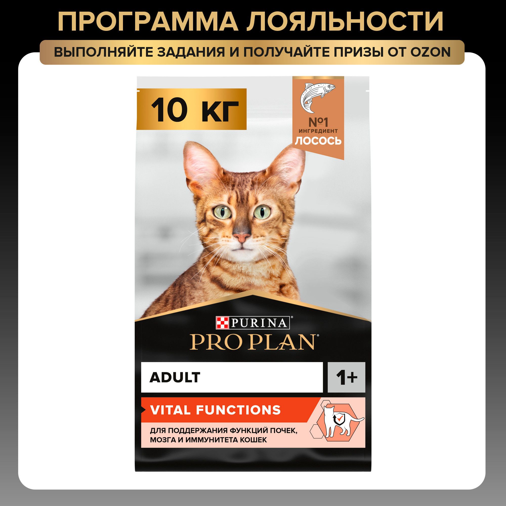 СухойкормPROPLAN®VITALFUNCTIONSдлявзрослыхкошекдляподдержанияфункцийпочек,мозгаииммунитетаслососем,10кг