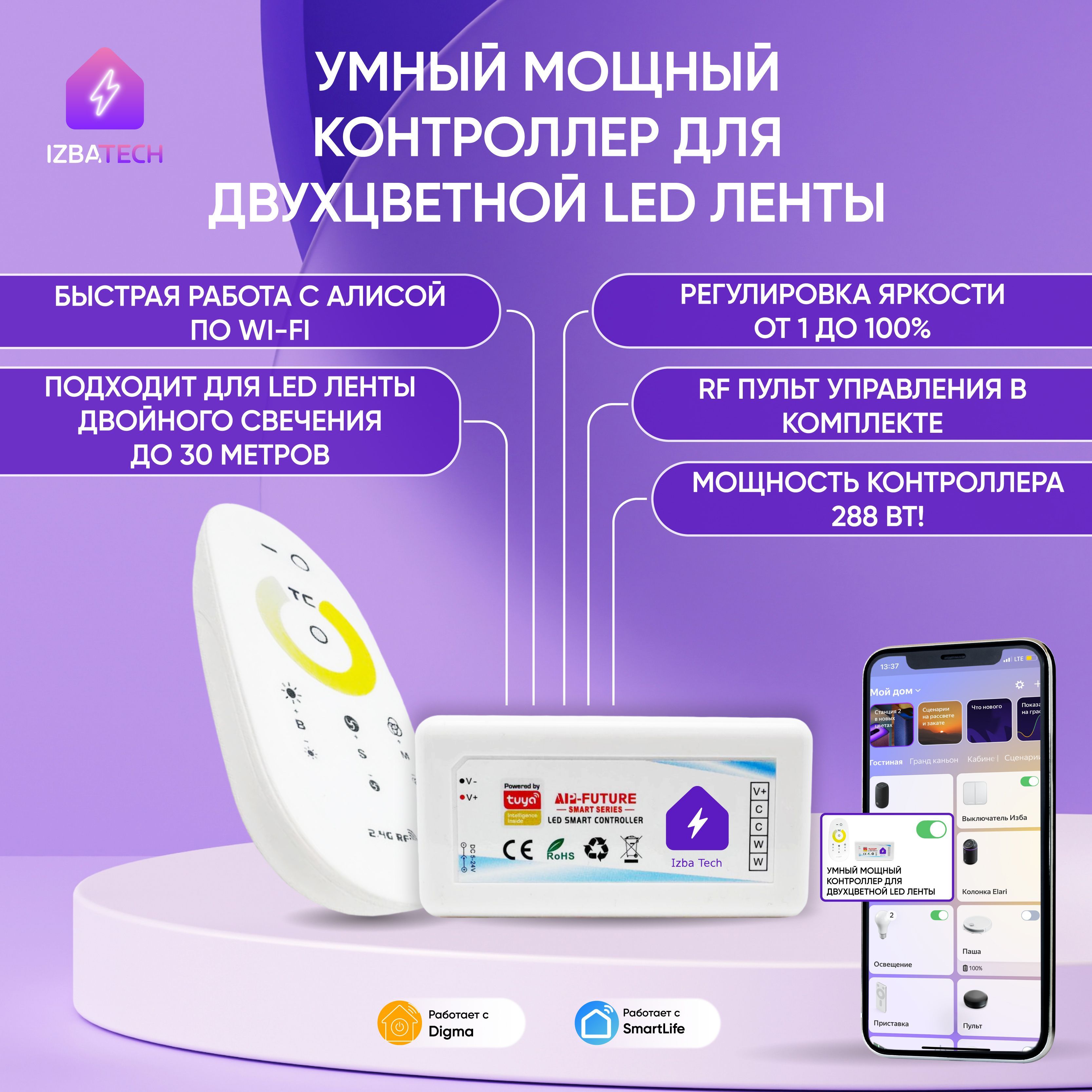 Умный WIFI диммер контроллер для Led ленты двойного свечения теплого и холодного цвета с Алисой купить на OZON по низкой цене (1713220031)