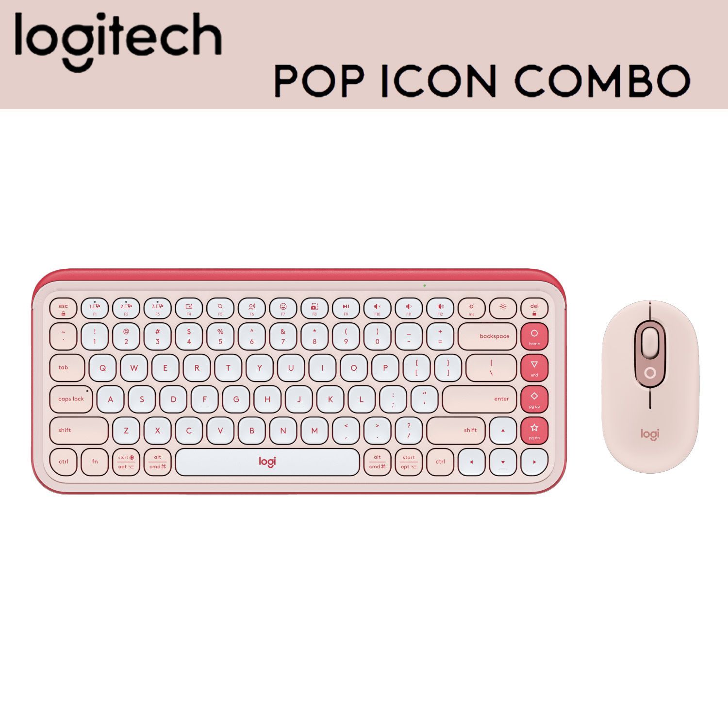 LogitechGКомплектмышь+клавиатурабеспроводнаяPOPIconCombo,Английскаяраскладка,розовый