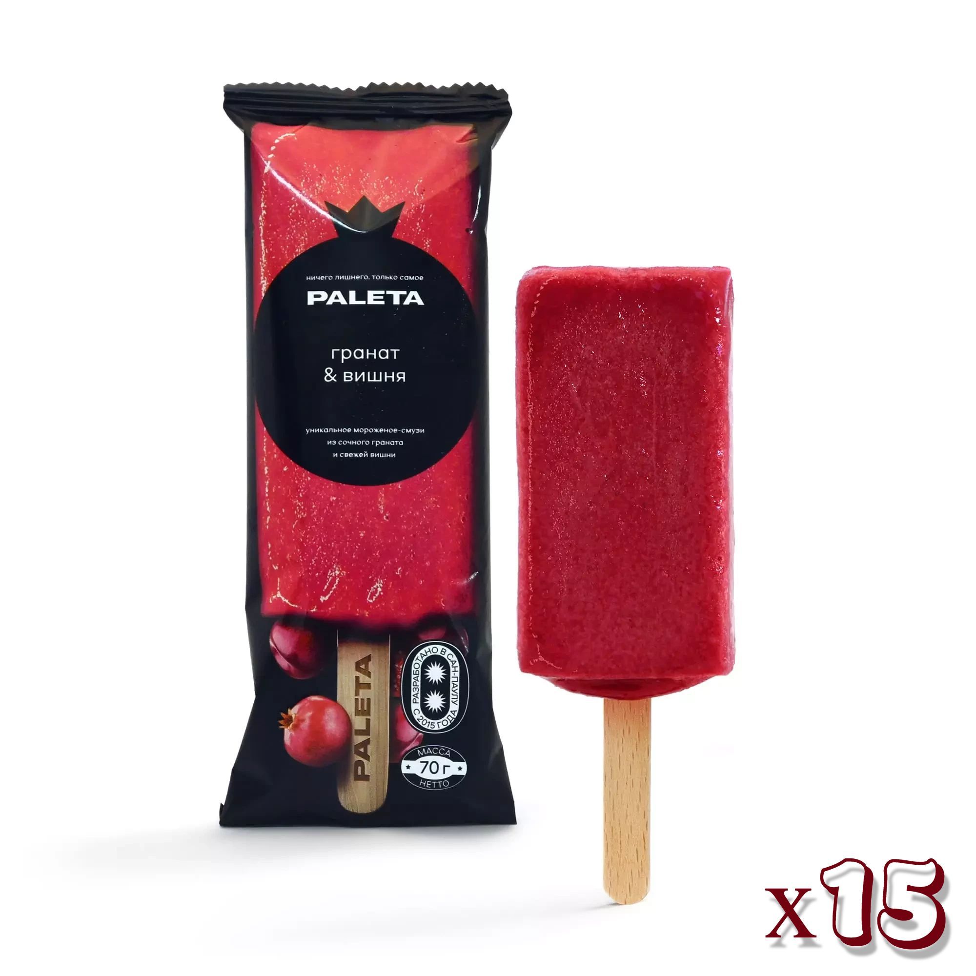 Десерт замороженный Paleta мороженое-смузи "Гранат и вишня", 70г - 15 шт.