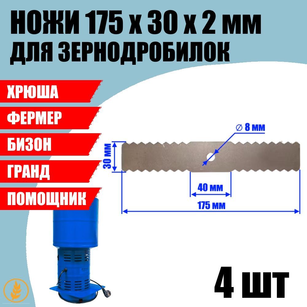 Ножи зернодробилки - кормоизмельчителя 175мм фигурный на Фермер-3,4 Бизон, Хрюша