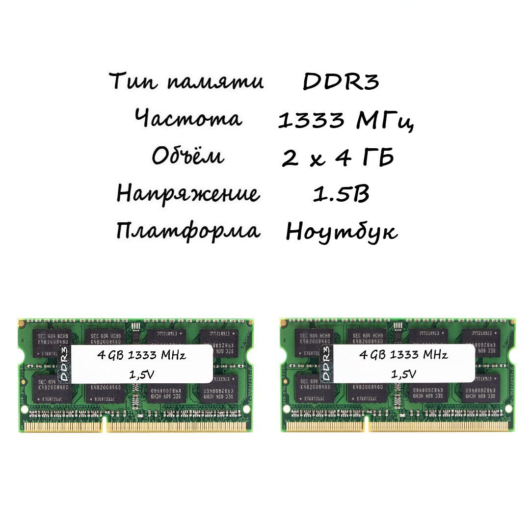 ОперативнаяпамятьDDR34ГБ1333МГцPC3-106001,5BSODIMM2x4ГБ(1)