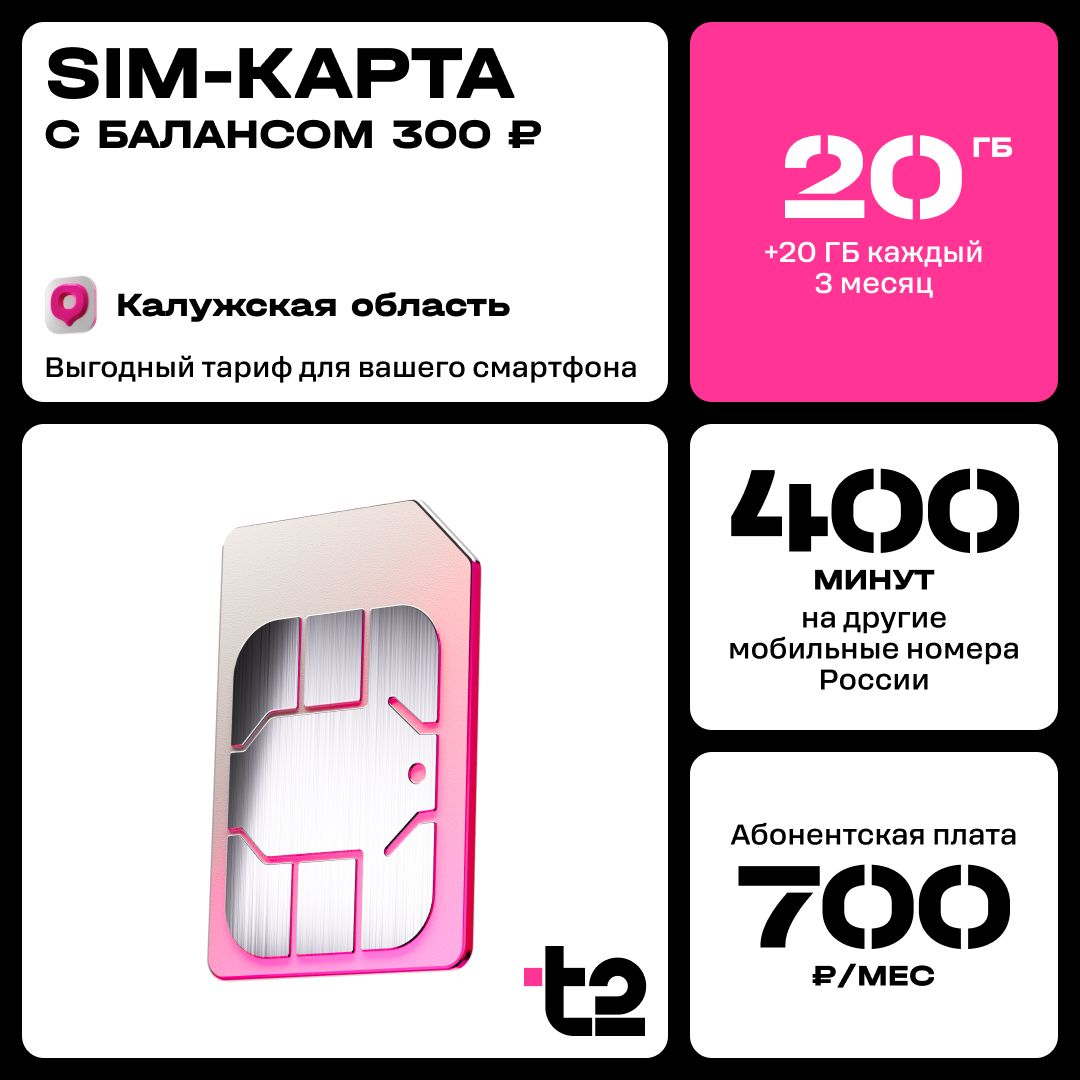 SIM-карта t2 "Мой онлайн", Калужская область, Баланс 300 руб