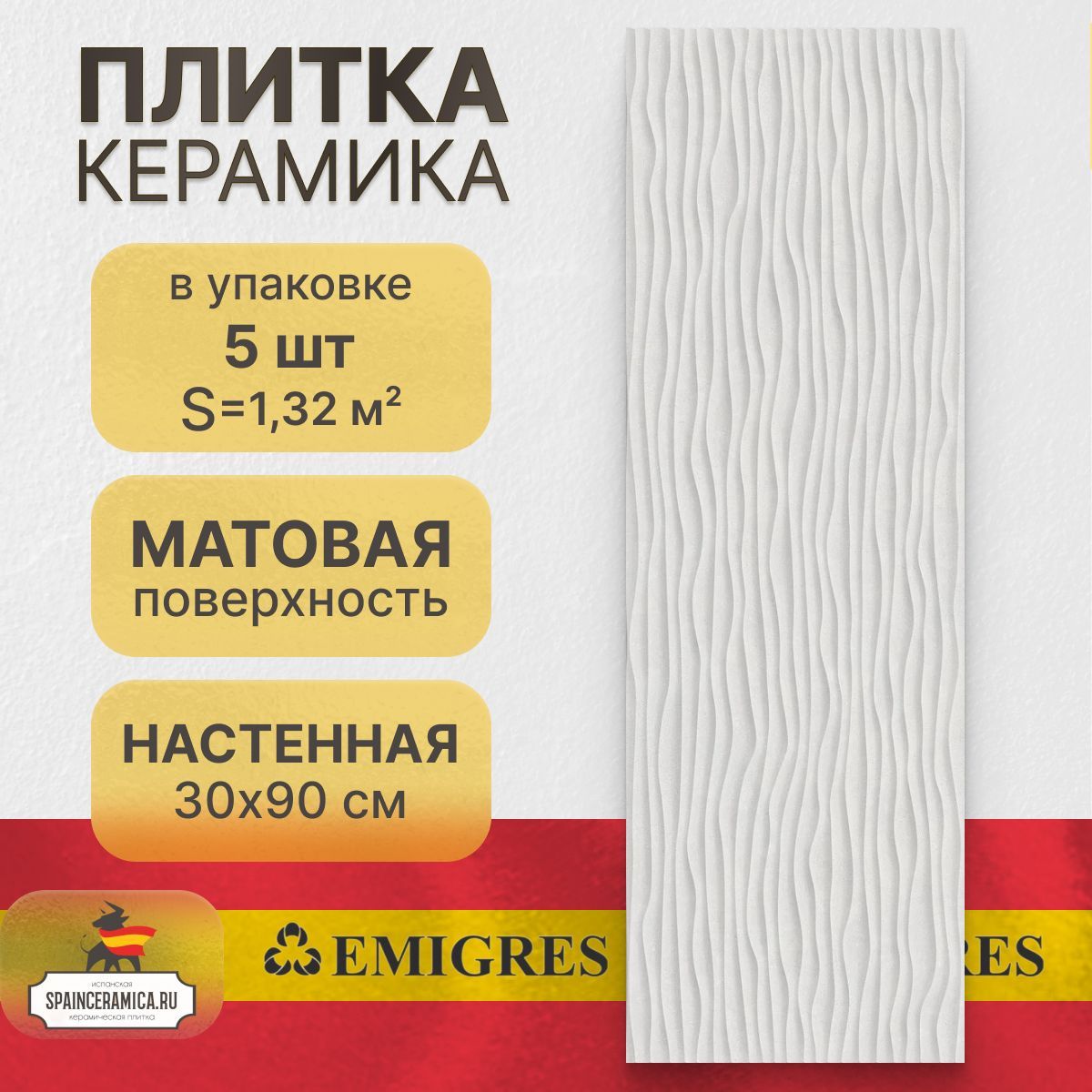 Керамическая плитка настенная Emigres Cooper blanco 30x90 см (1,32 кв.м)