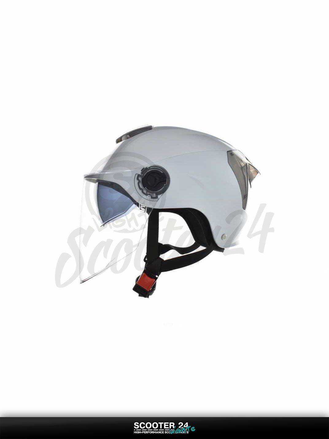 Мотошлем открытый ( вело/самокат) "DAVID" (#S308, серебристый глянцевый, регулятор размера, о на мотоцикл / мопед и скутер