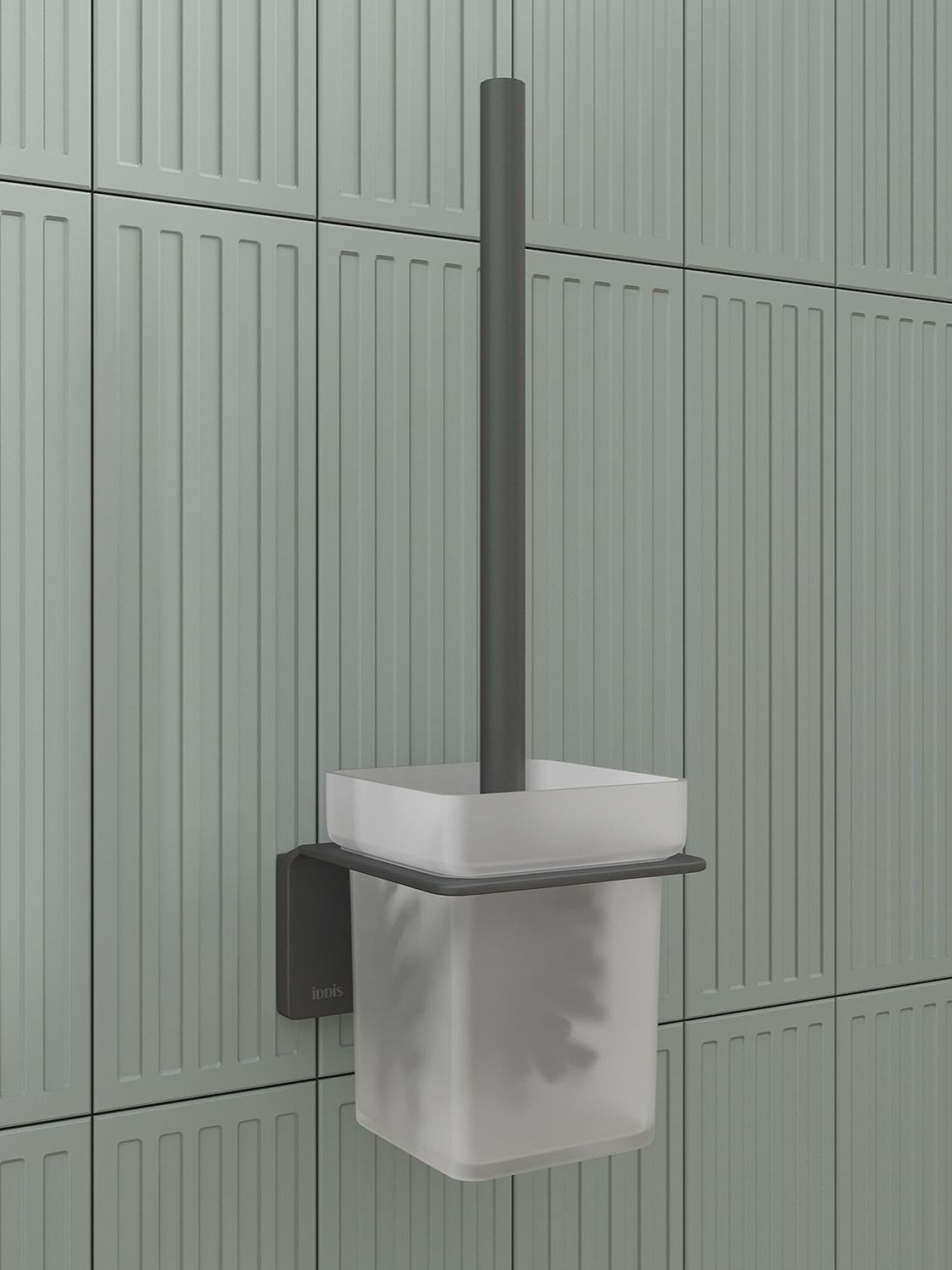 Фото товара на маркетплейсе ozon Ершик для унитаза IDDIS, настенный, матовый графит, матовое стекло, сплав металлов, Slide, SLIGMG0i47