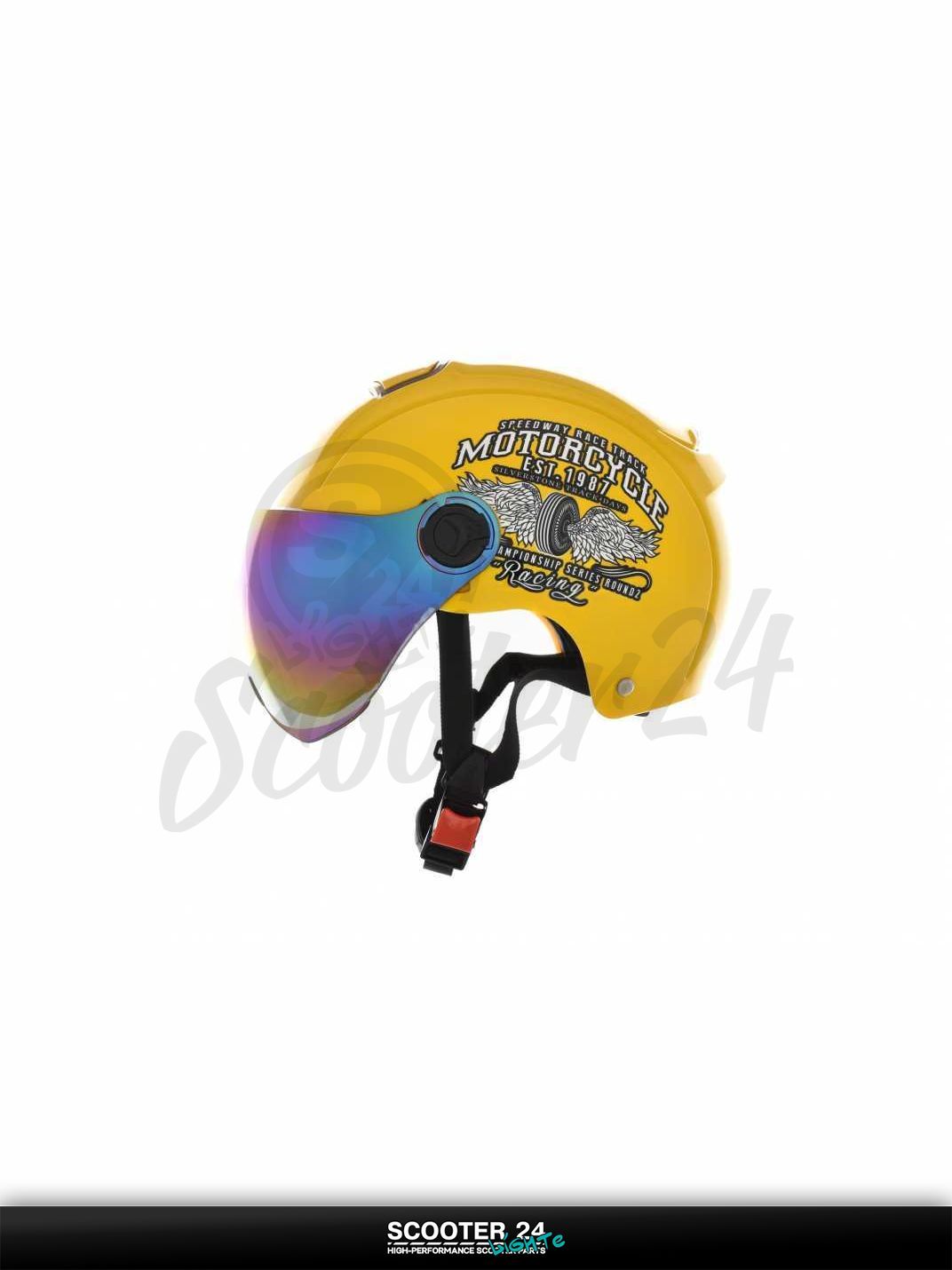 Шлем открытый (подростковый) "DAVID" (#S310C желтый M-XL визор хамелион ABS) мото / для скутера и питбайка / универсальный